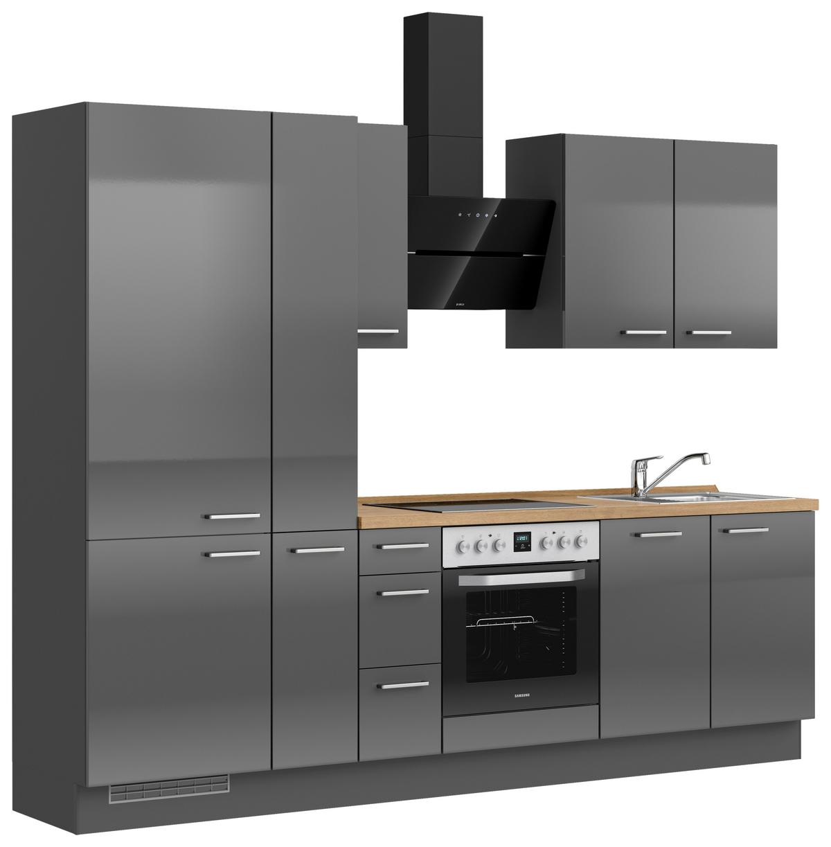 Küchenblock Flash m. Geräten Schieferfarben - Schieferfarben/Edelstahlfarben, MODERN, Holzwerkstoff/Metall (270cm) - Nobilia