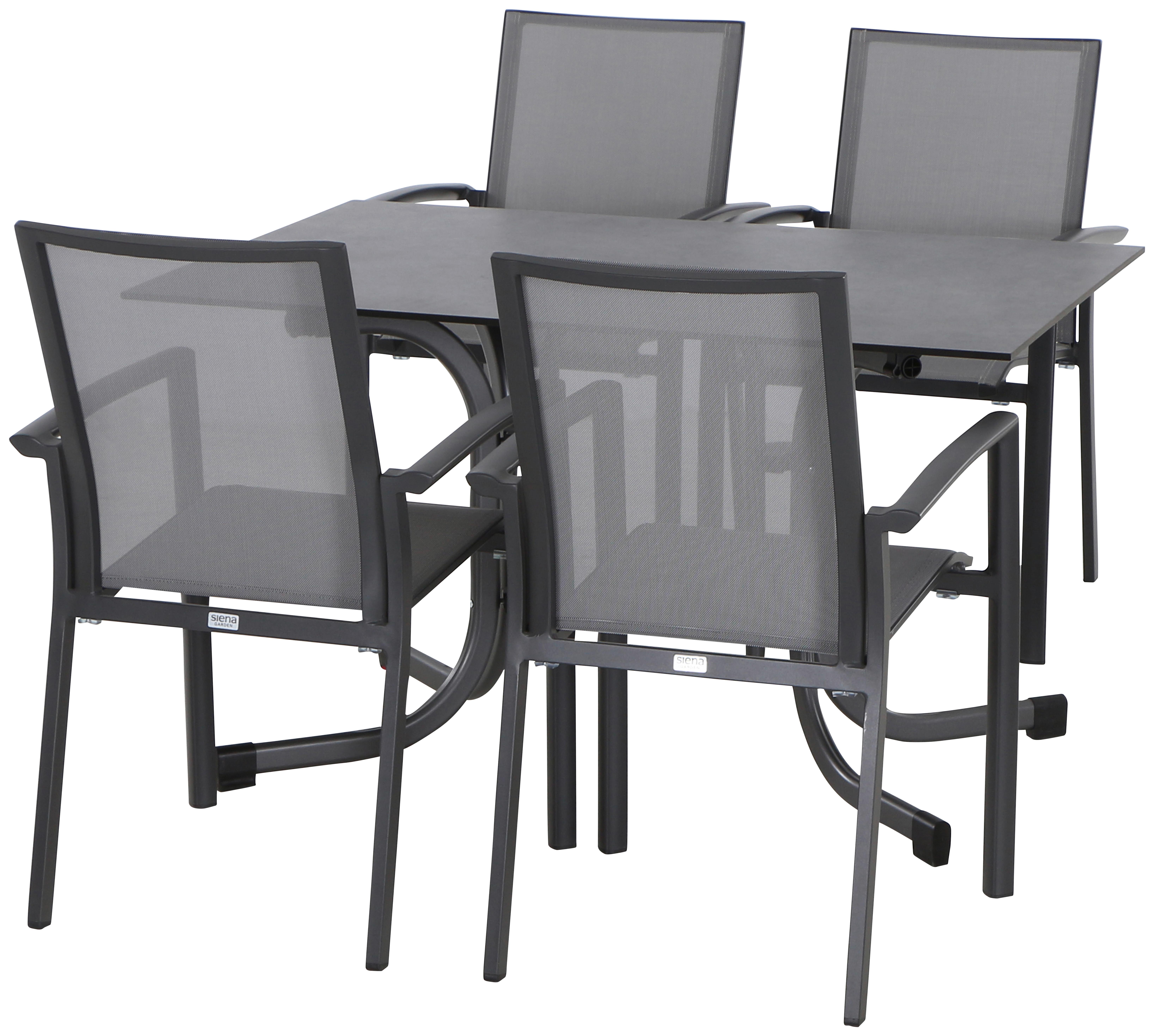 Gartengarnitur Velia 5-tlg. Metall/Textil - Anthrazit/Alufarben, KONVENTIONELL, Keramik/Textil - Siena Garden