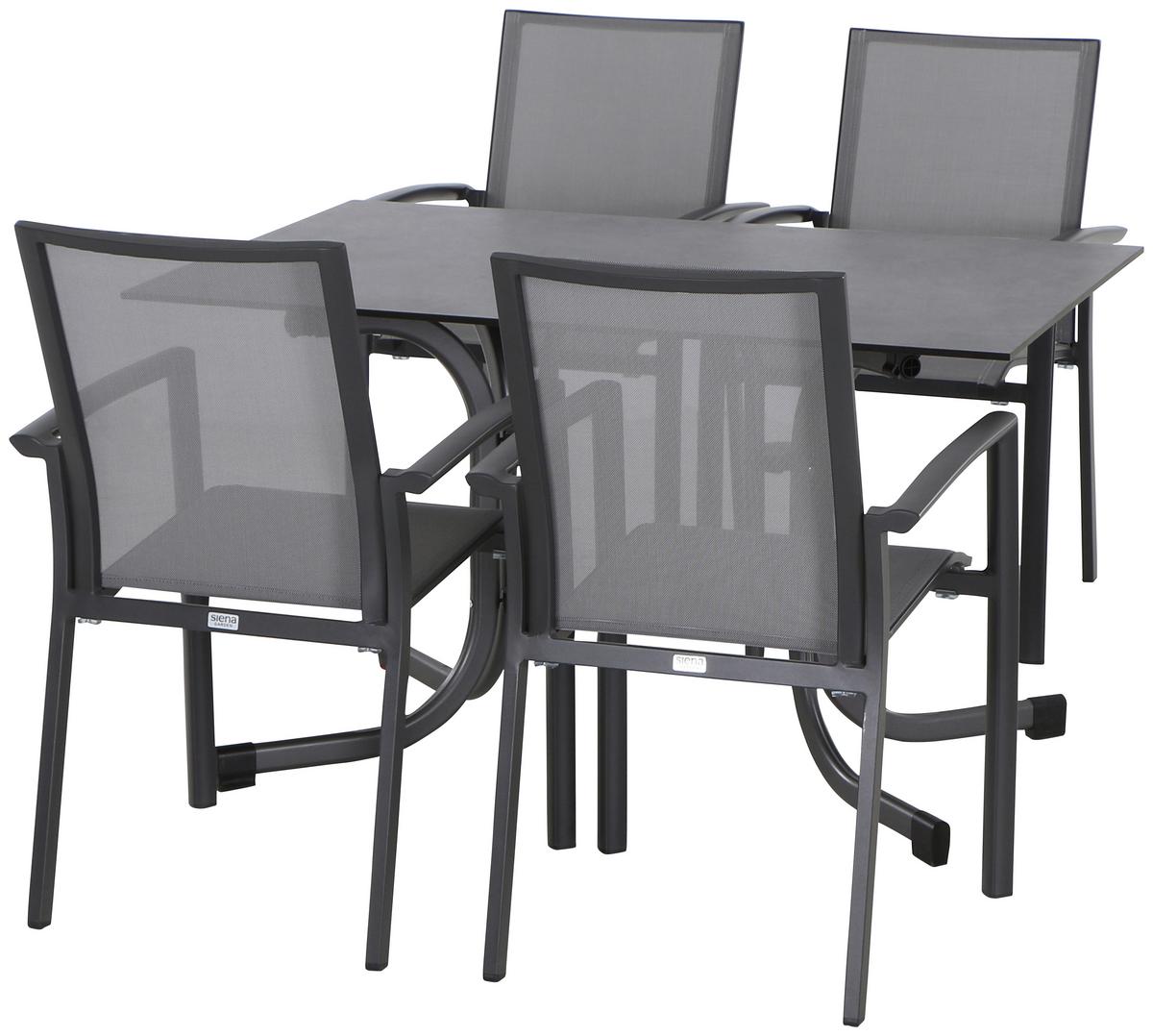 Gartengarnitur Velia 5-tlg. Metall/Textil - Anthrazit/Alufarben, KONVENTIONELL, Keramik/Textil - Siena Garden
