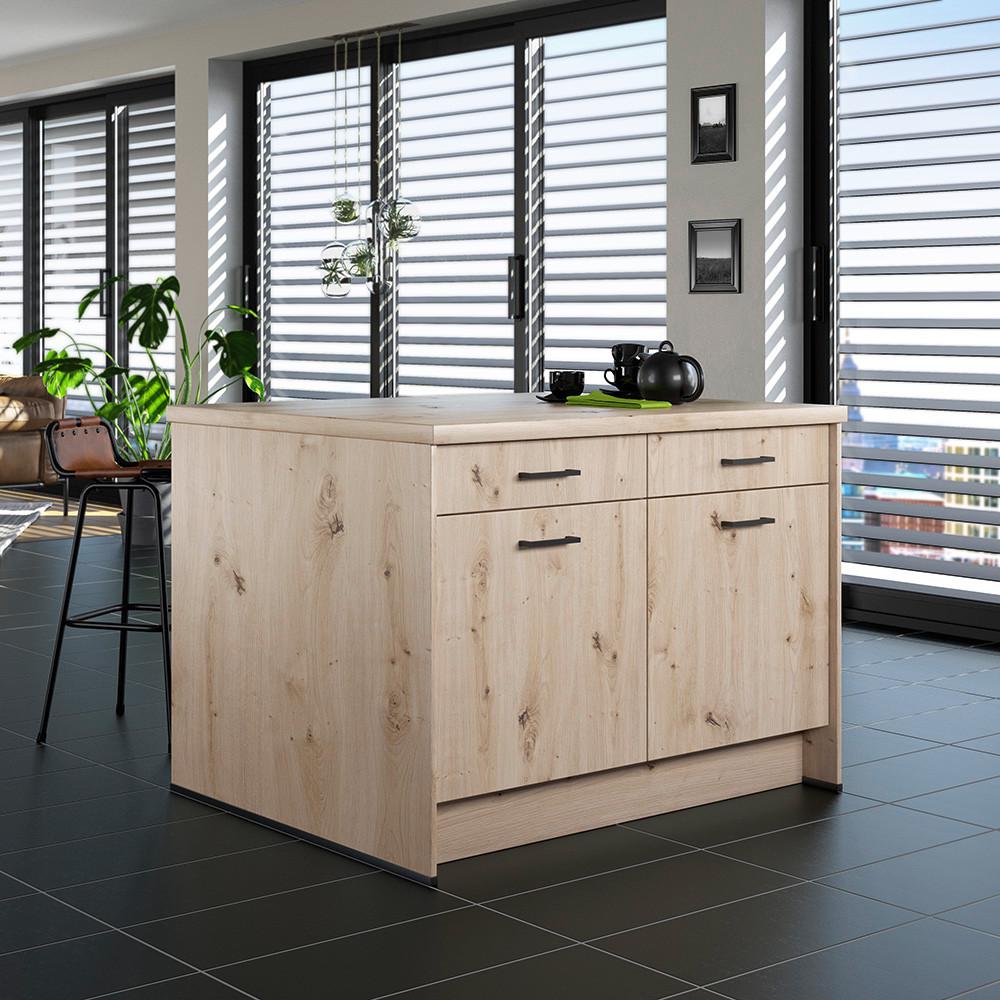 Kücheninsel IP2200 o. Geräte Eichefarben - Eichefarben/Schwarz, Basics, Holzwerkstoff/Metall (123,4/91,8/96,6cm) - Impuls