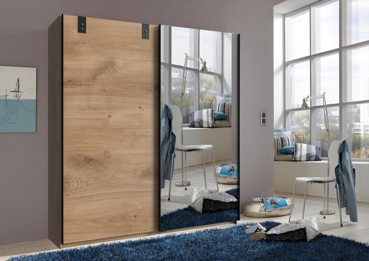 Ormar S Kliznim Vratima Cardiff - srebrne boje/boje hrasta, Basics, drvni materijal (135/198/64cm) - Modern Living