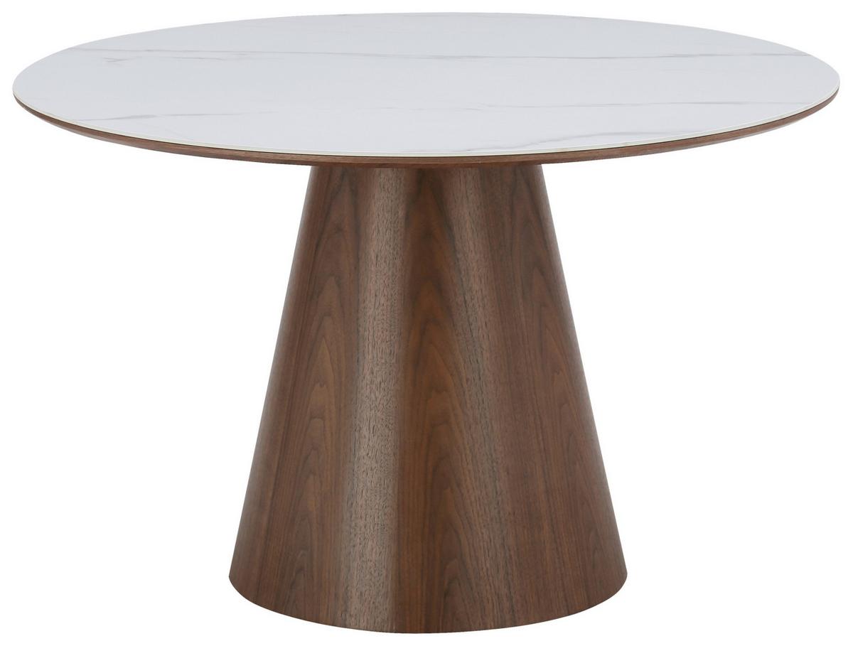 Jedilna Miza Aiden, Bela, Barva Oreha, Ø 120cm - barva oreha/bela, Moderno, leseni material/les (120/75cm) - MID.YOU