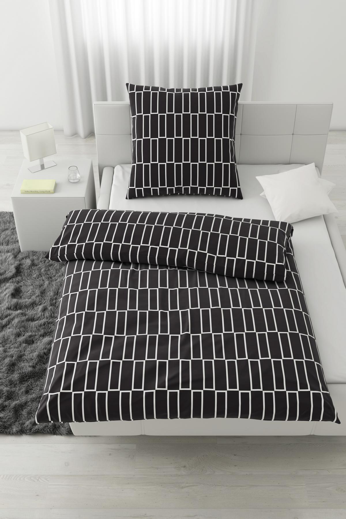 Bettwäsche Brigg in diversen Farben - Taupe/Schwarz, Textil (135/200cm) - Modern Living