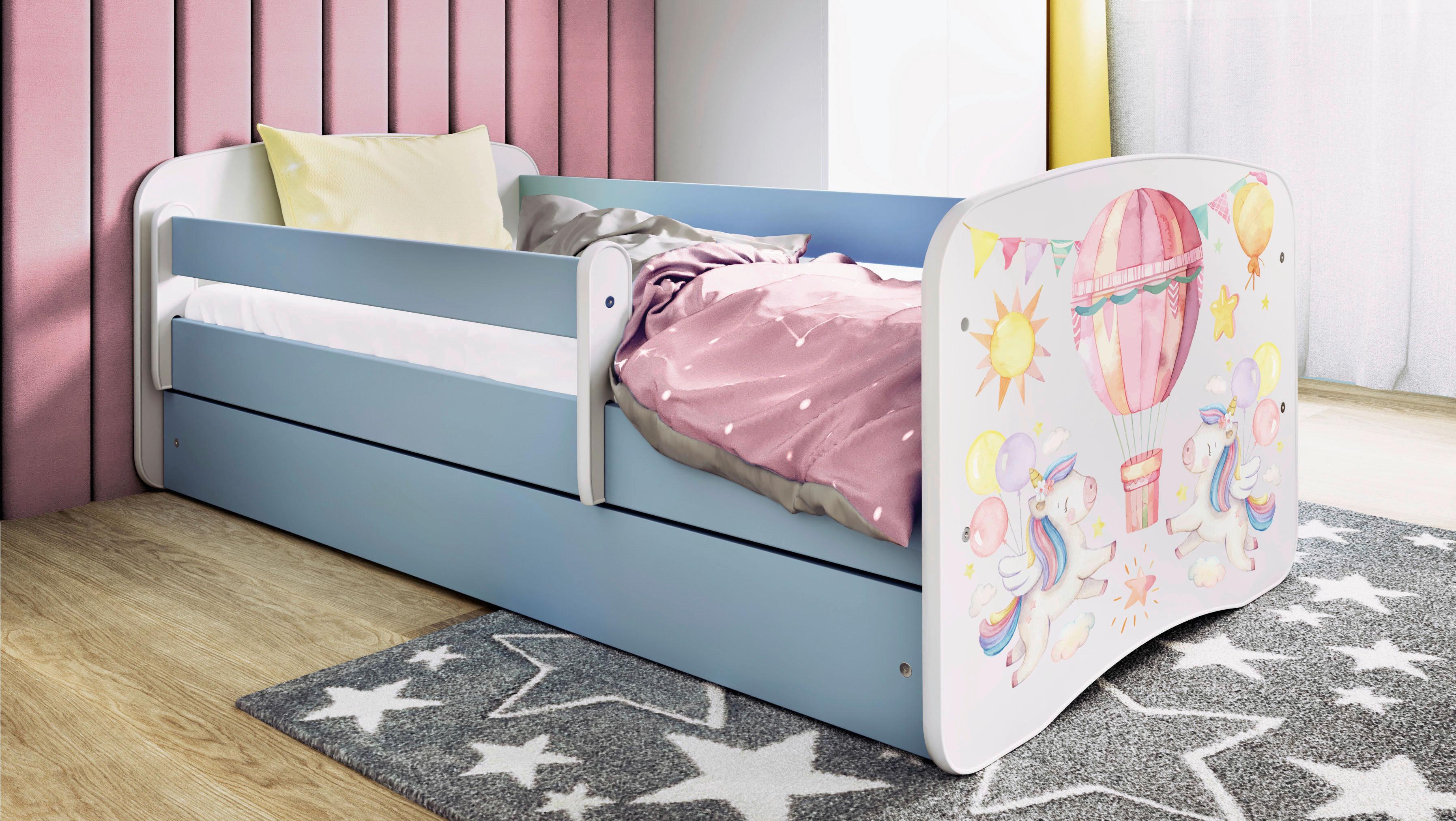 Otroška Postelja Babydreams, Bela, Modra, 80x160cm - modra/bela, Moderno, tekstil/leseni material (80/160cm) - MID.YOU