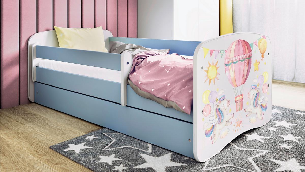 Otroška Postelja Babydreams, Bela, Modra, 80x160cm - modra/bela, Moderno, tekstil/leseni material (80/160cm) - MID.YOU