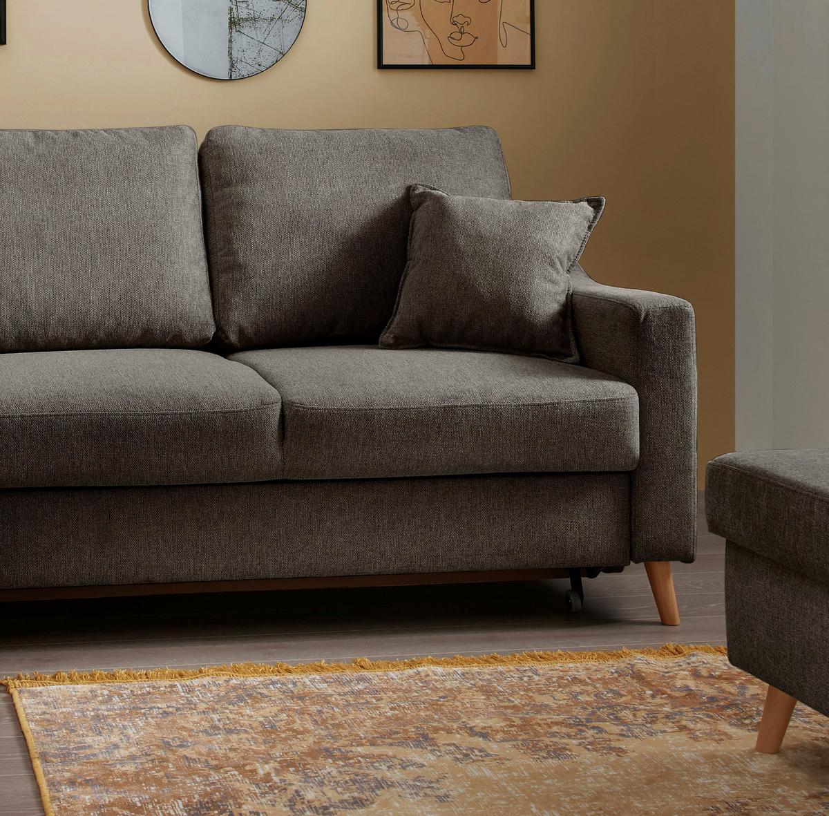 Wohnlandschaft Valentina Braun Struktur - Braun/Naturfarben, KONVENTIONELL, Holz/Textil (200/230cm) - P & B