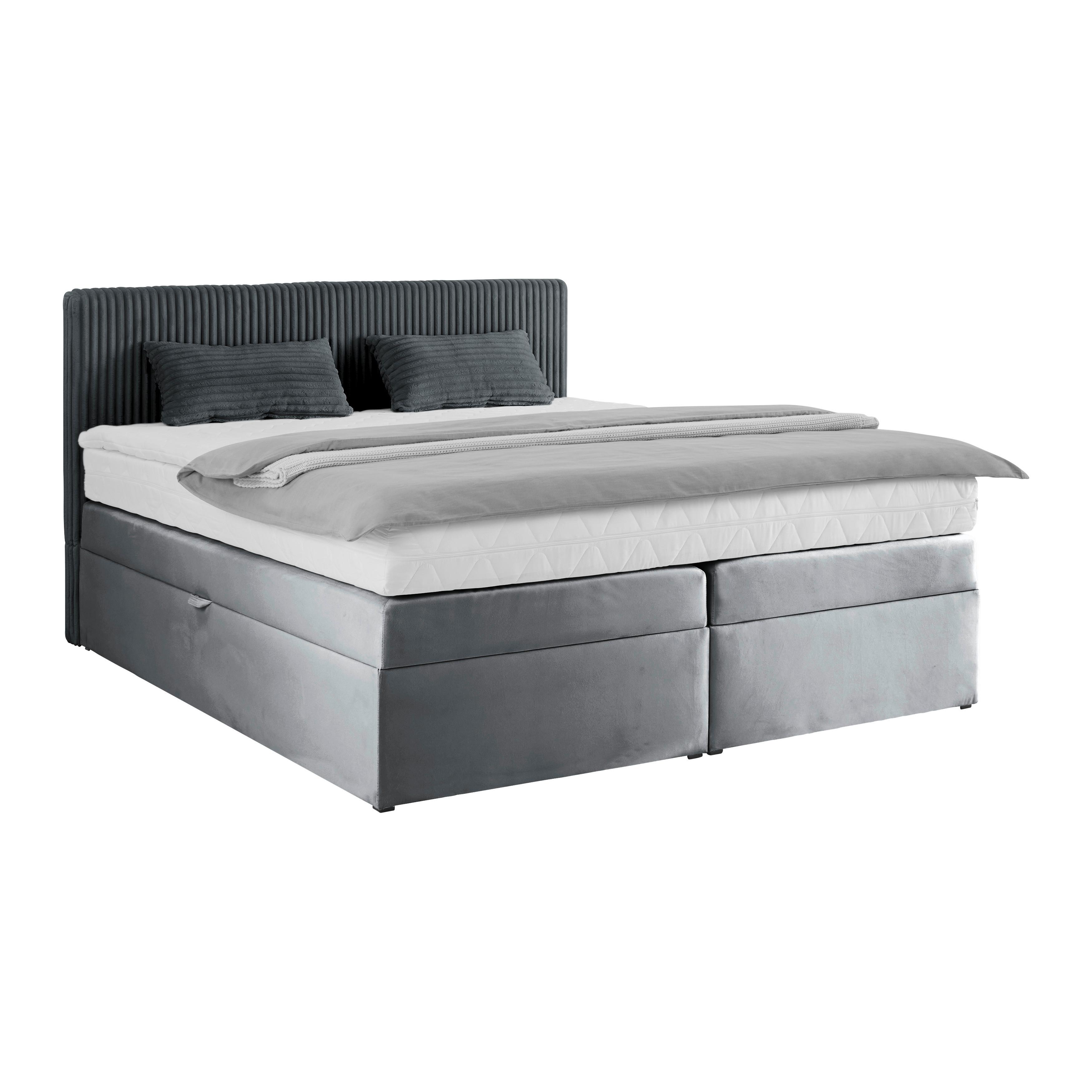 Boxspringbett Rossa in Dunkelgrau ca. 180x200cm - Dunkelgrau/Schwarz, KONVENTIONELL, Holzwerkstoff/Kunststoff (180/200cm) - Mömax