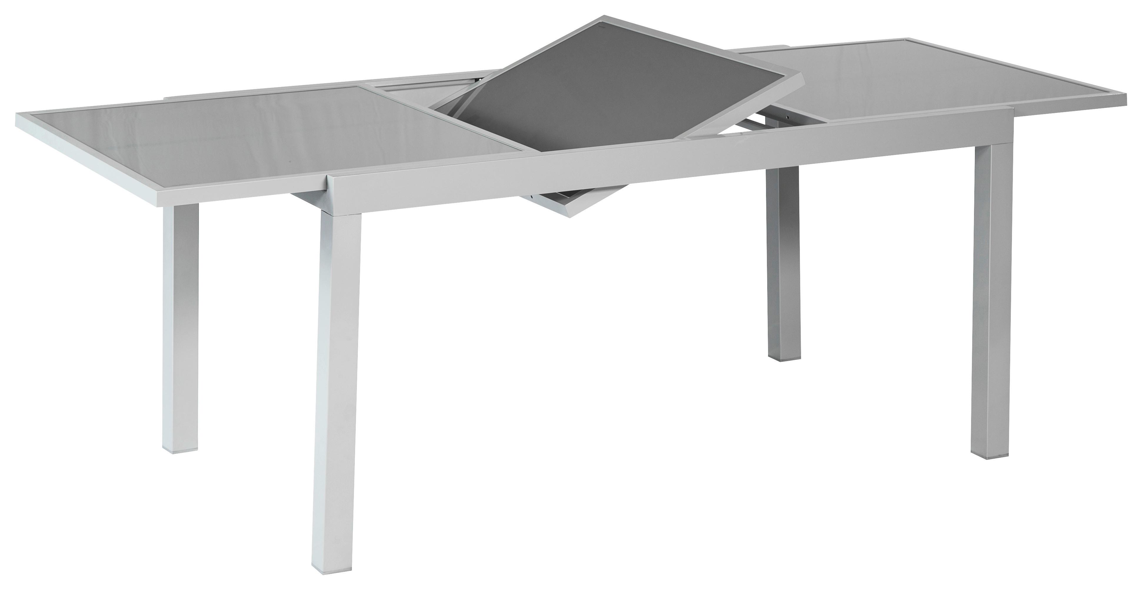 Gartentisch Silberfarben ausziehbar ca. 90x75x200cm - Silberfarben, KONVENTIONELL, Glas/Metall (90/75/140-200cm) - Gardenson