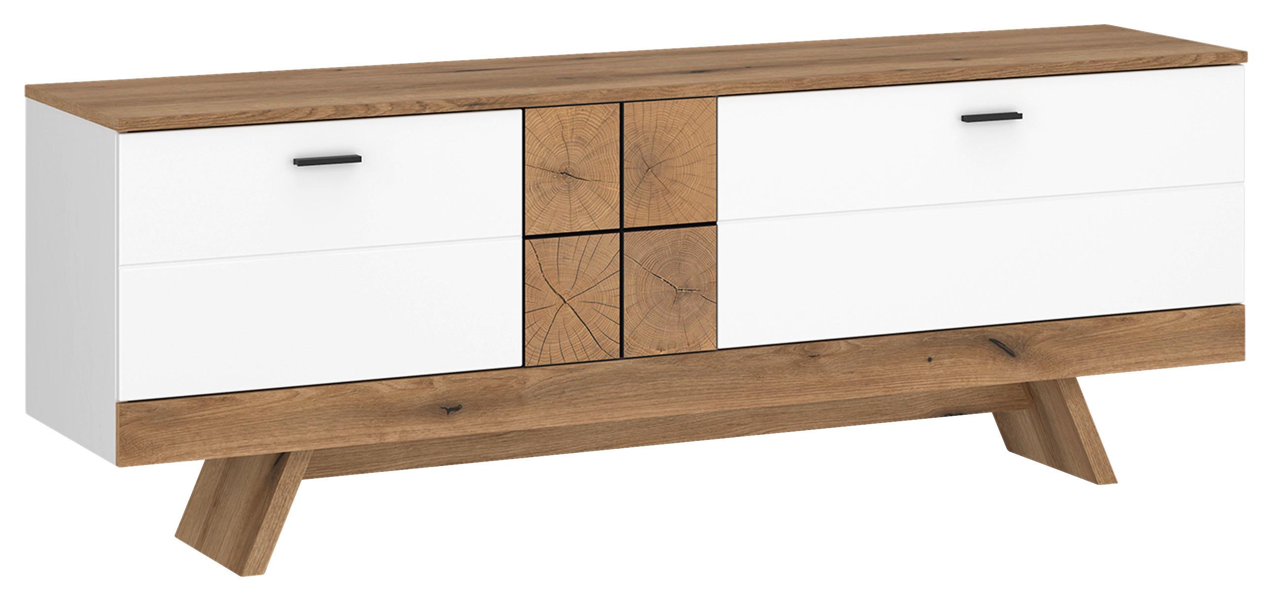 Comodă TV ORETA - alb/culoare lemn stejar, Modern, material pe bază de lemn (162/61,4/45cm) - Modern Living