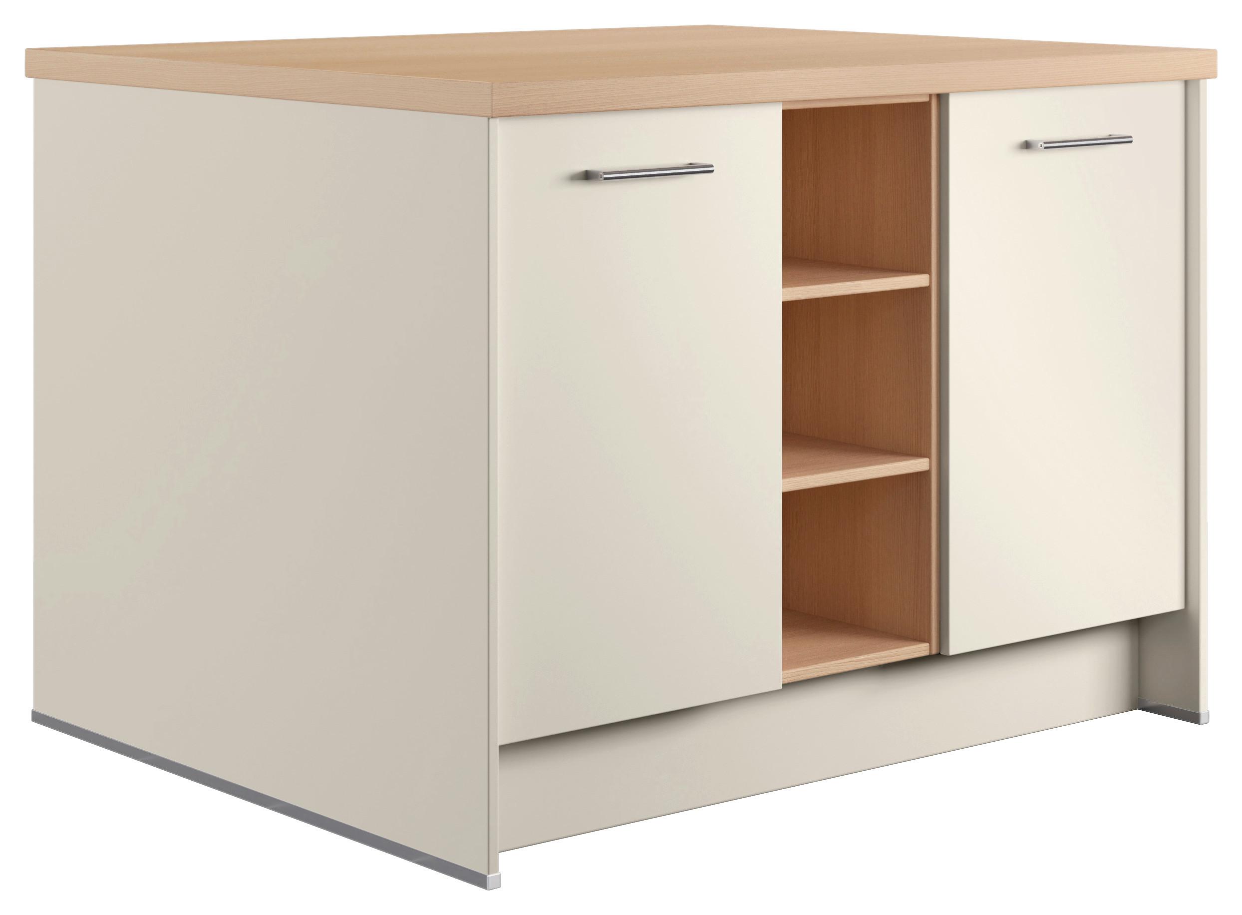 Kücheninsel IP1200 o. Geräte Magnolie - Edelstahlfarben/Eichefarben, Basics, Holzwerkstoff/Metall (123,4/91,8/96,6cm) - Impuls