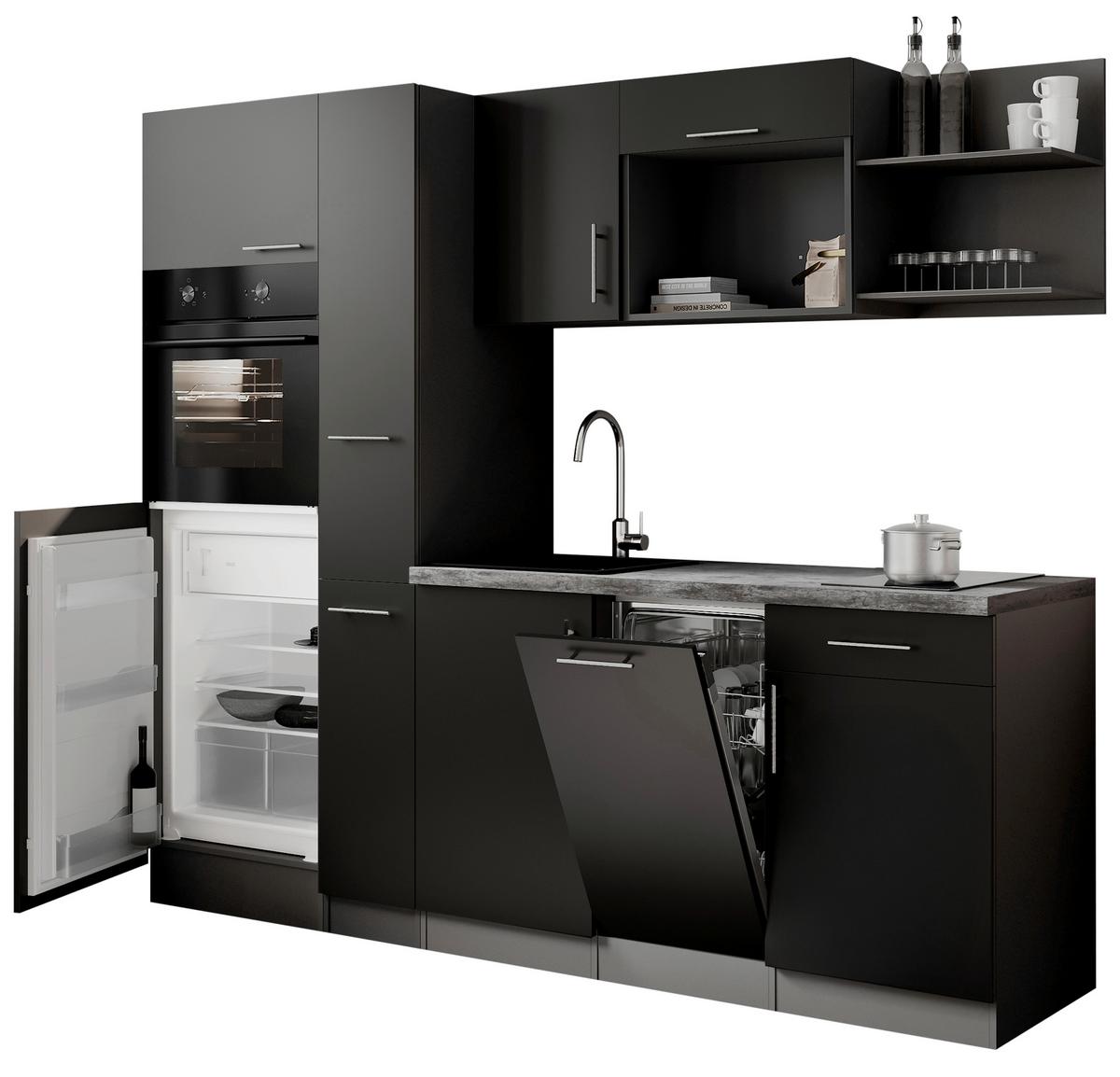 Küchenblock Oliver m. Geräten Schwarz - Schwarz/Grau, Trend, Holzwerkstoff/Metall (235cm) - Respekta