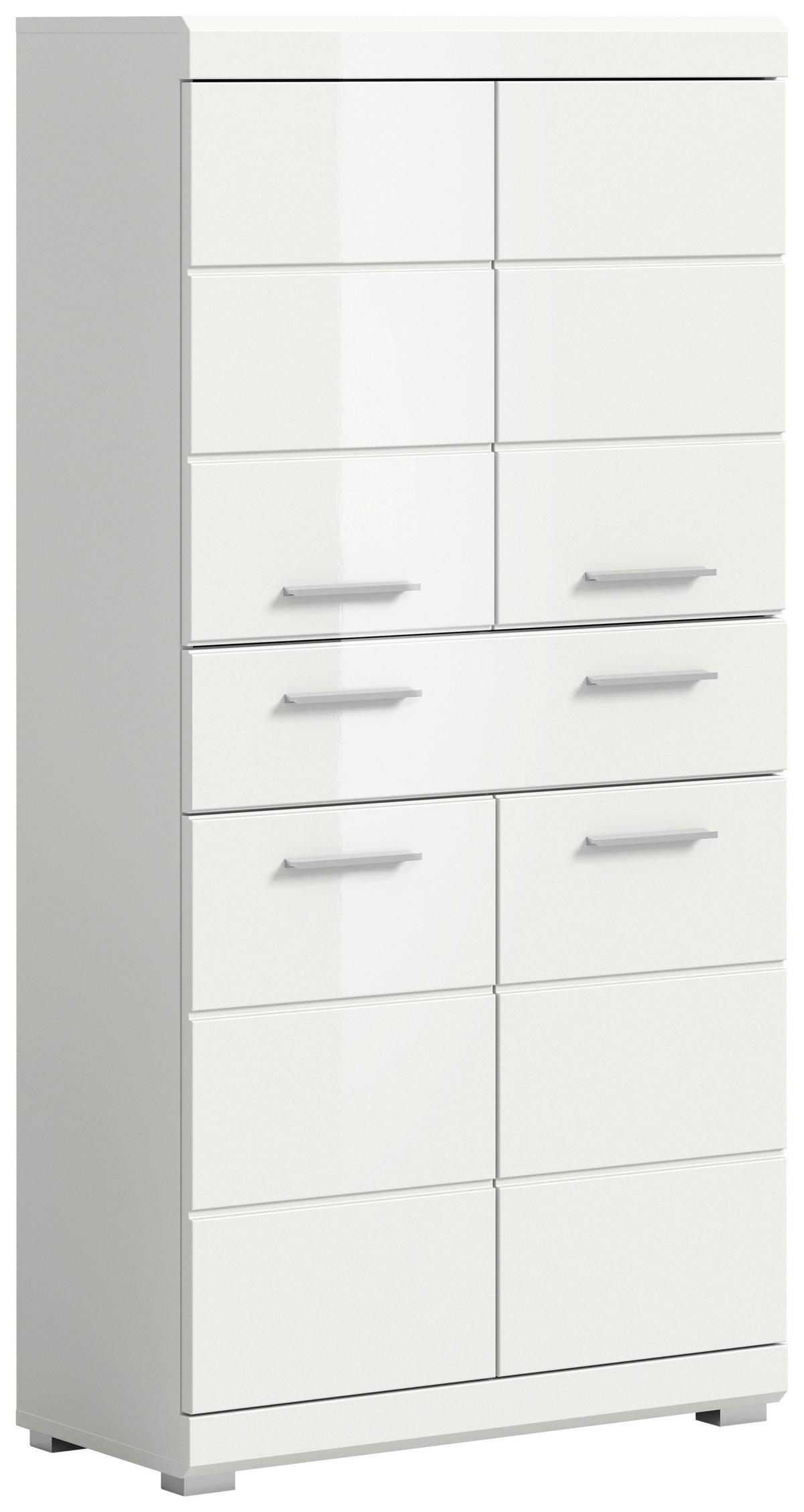 Midischrank SCOUT Weiß Hochglanz ca.74x141x31cm - Weiß Hochglanz/Silberfarben, MODERN, Holzwerkstoff/Kunststoff (74/141/31cm) - MID.YOU