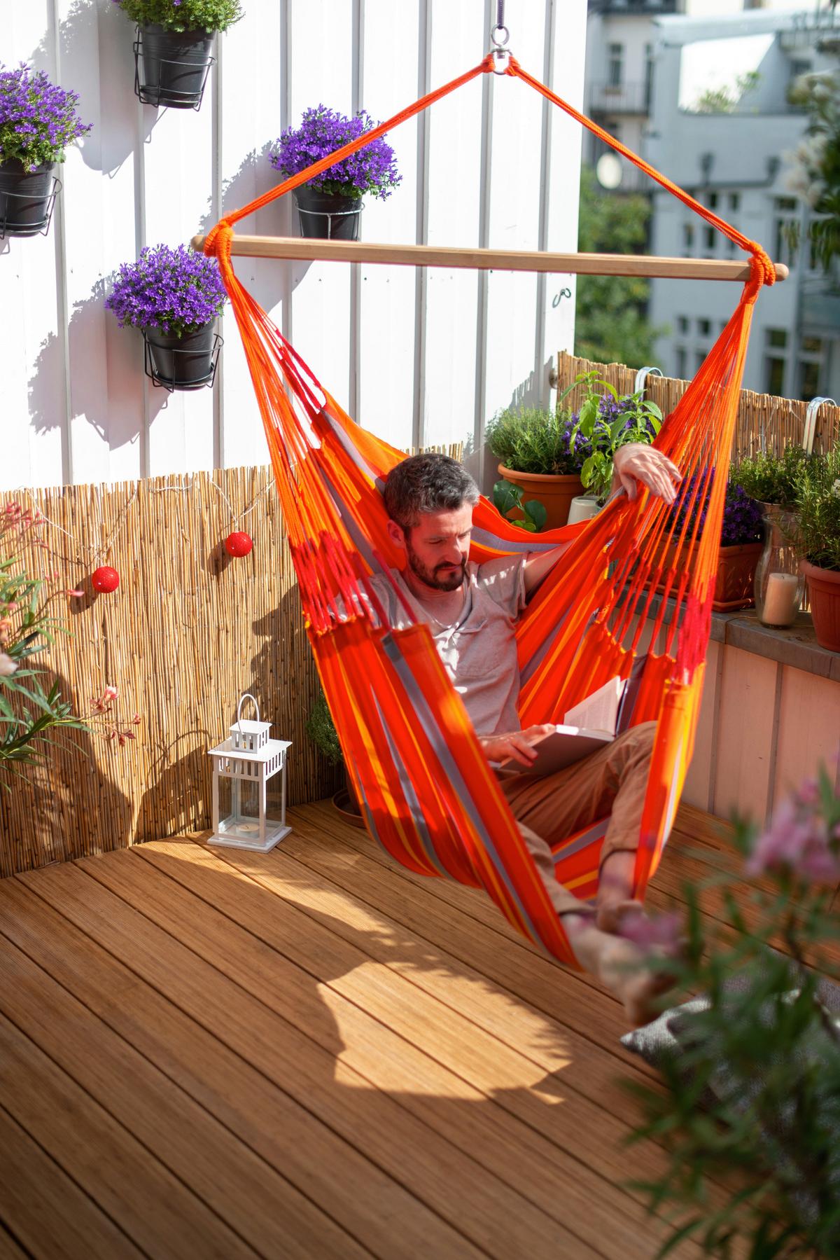 Hängesessel Comfort Hammock Echtholz Gelb/Orange/Rot/Grau - Gelb/Rot, LIFESTYLE, Holz/Textil (110/160/180cm) - La Siesta