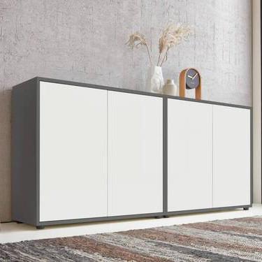 Sideboard Mailand Set 2 Anthrazit/Weiß - Anthrazit/Schwarz, MODERN, Holzwerkstoff/Kunststoff (158/73/33cm) - MID.YOU
