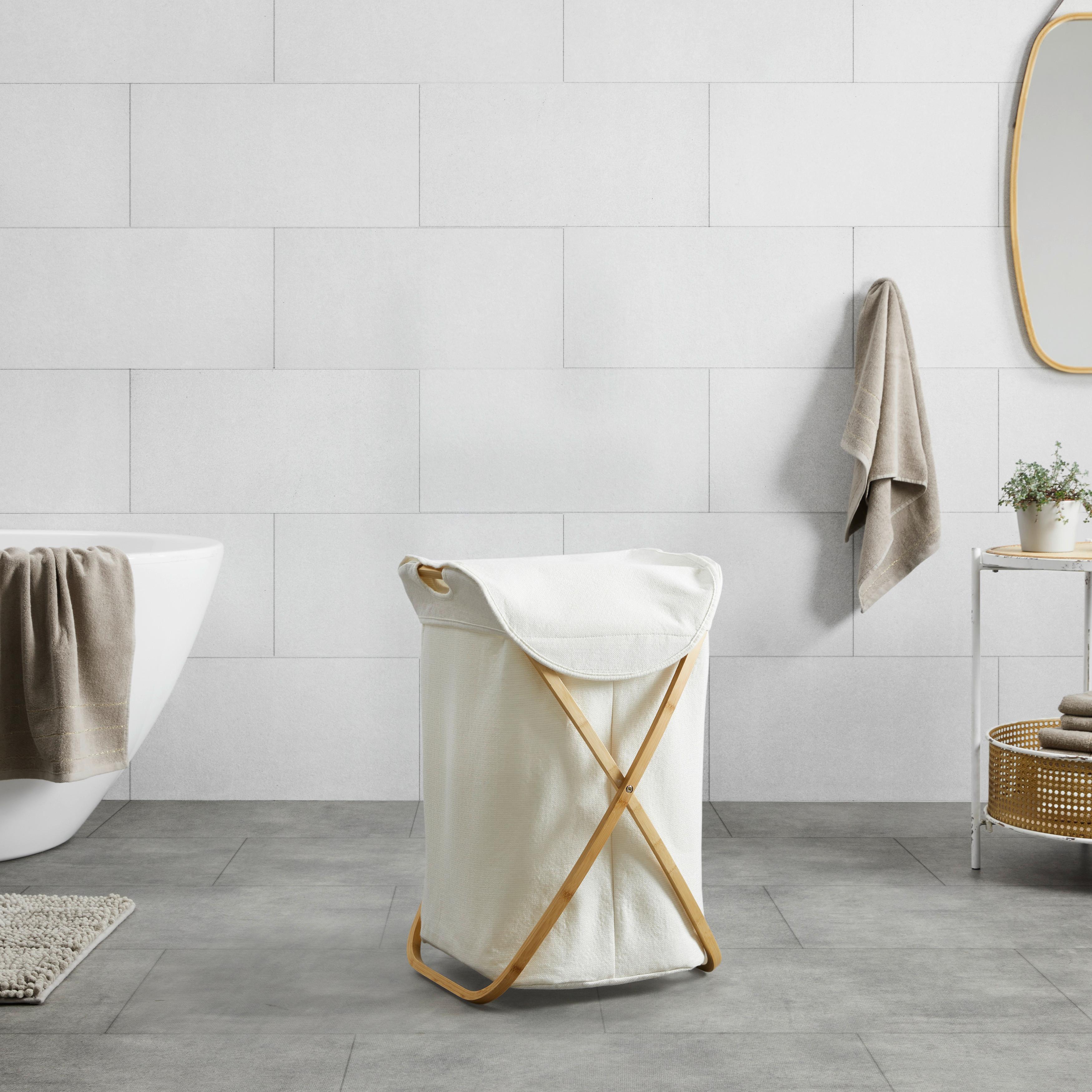 Wäschekorb Kaito in Creme/Natur - Creme, MODERN, Holz/Textil (43/42/62,5cm) - Bessagi Home