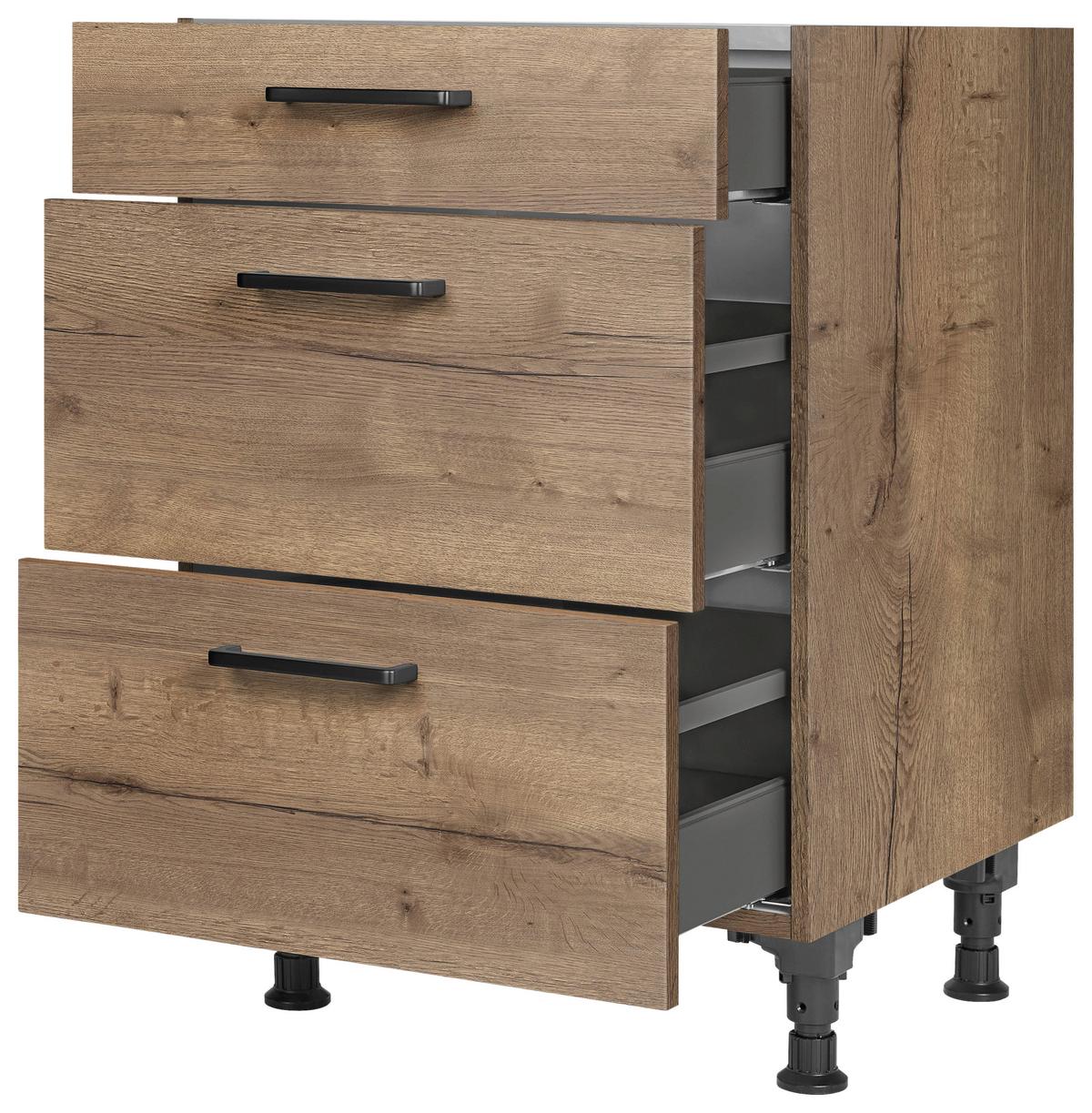 Schubkastenunterschrank Structura Eiche dunkel - Eiche dunkel/Schwarz, MODERN, Holzwerkstoff/Metall (60/87/56cm) - Nobilia