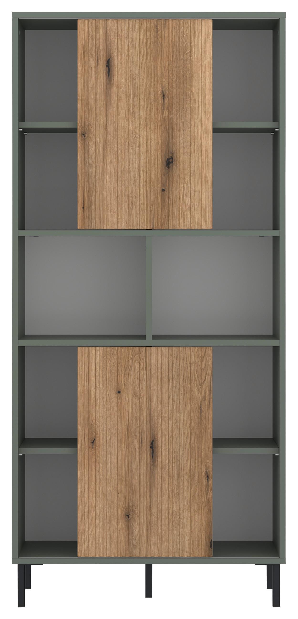 Etajeră POZZI - culoare lemn stejar/verde gri, Trend, material pe bază de lemn (75/162,8/40cm) - Modern Living