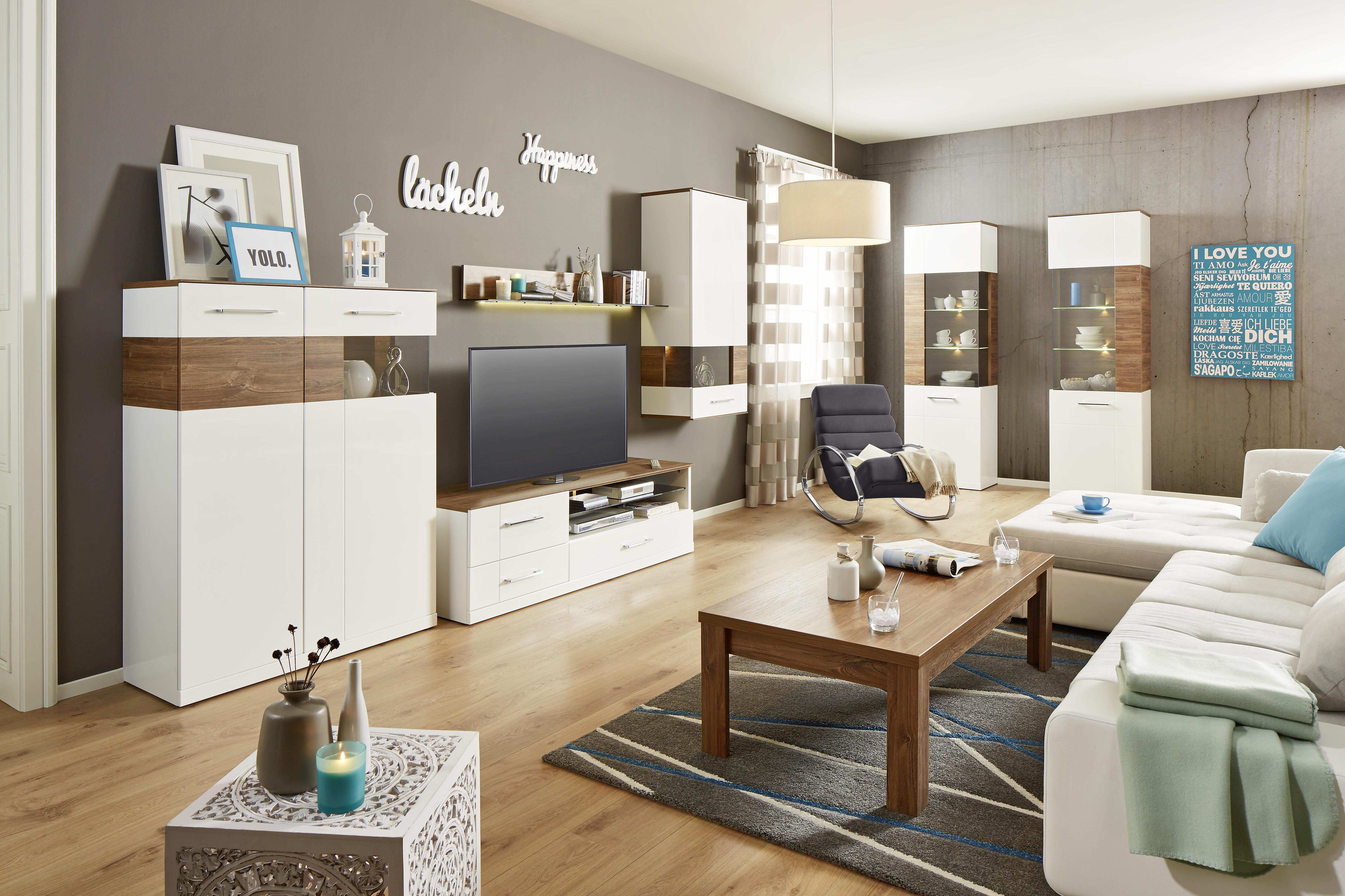 Vitrine in Weiß Hochglanz - MODERN, Holz (60/202/40cm) - Premium Living