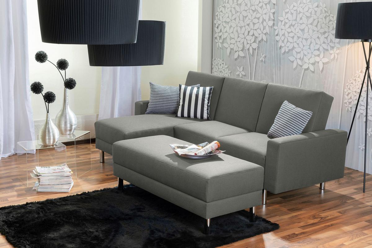 ECKSCHLAFSOFA JUST FASHION - Chromfarben/Hellgrau, KONVENTIONELL, Textil/Metall (152/230cm) - Max Winzer