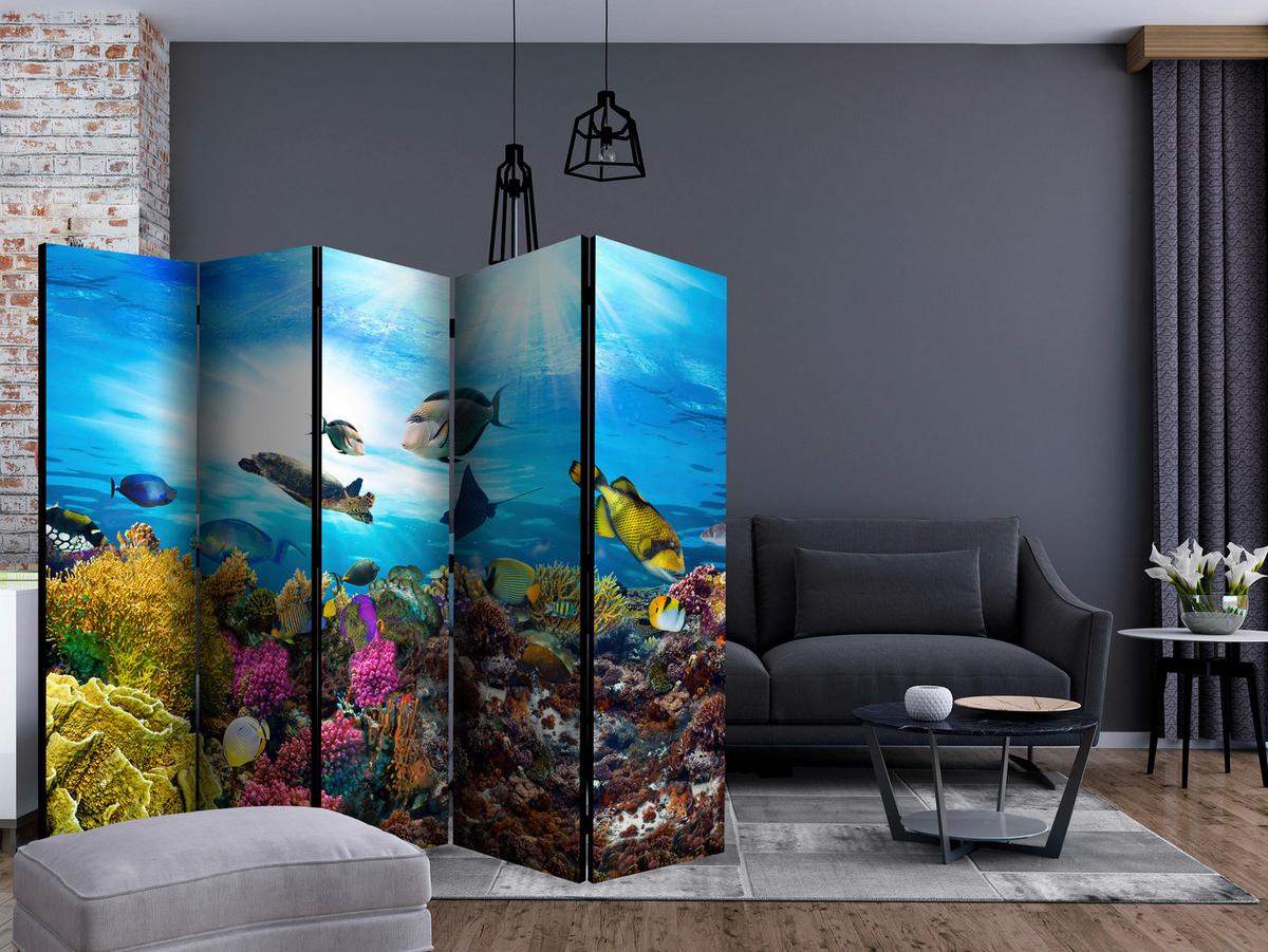 Paravan Coral Reef I, 5-Delni, Dvostranski - večbarvno, Basics, tekstil/les (225/172/3cm) - artgeist