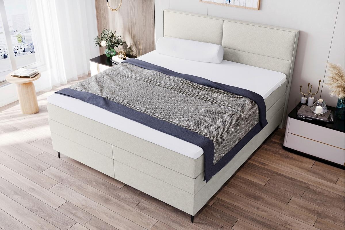 Boxspringbett Bari Creme ca. 180x200cm - Creme/Schwarz, KONVENTIONELL, Textil/Metall (180/200cm) - Mömax