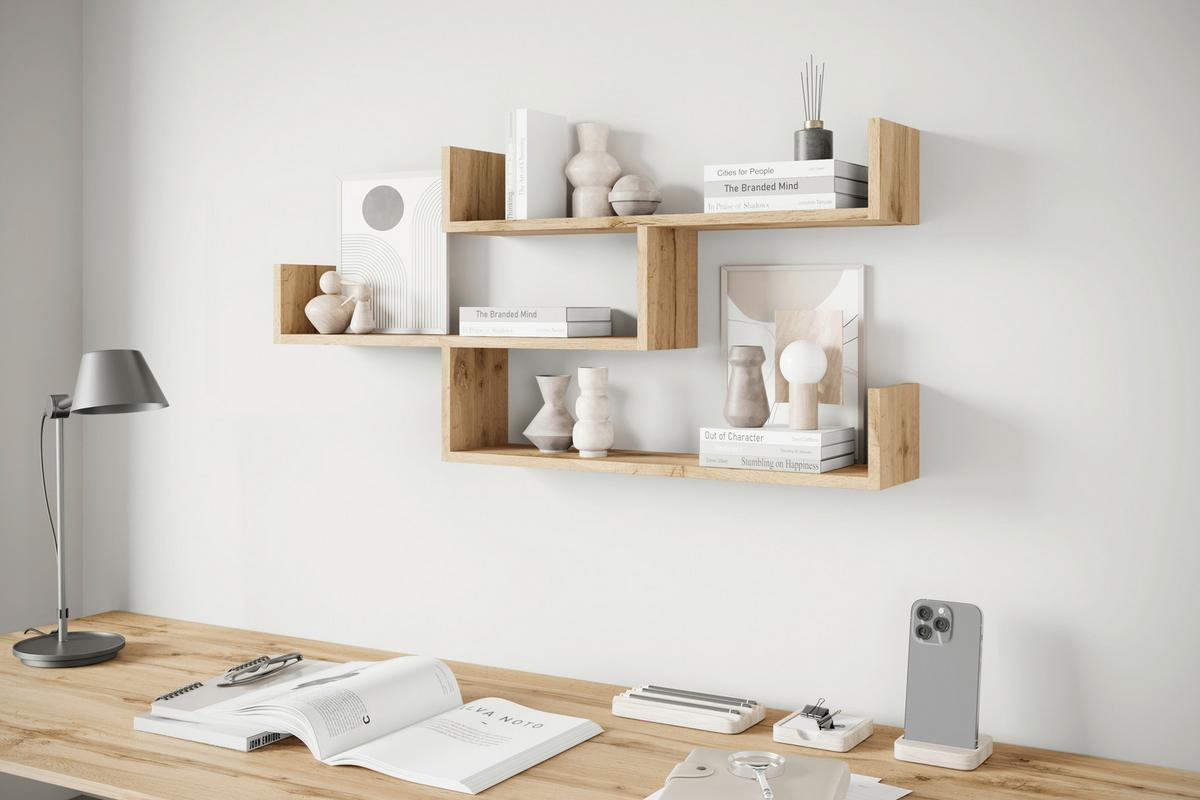 Stenski Regal Trio, Barva Hrasta - hrast wotan, Basics, leseni material (119,1/55/18cm) - P & B