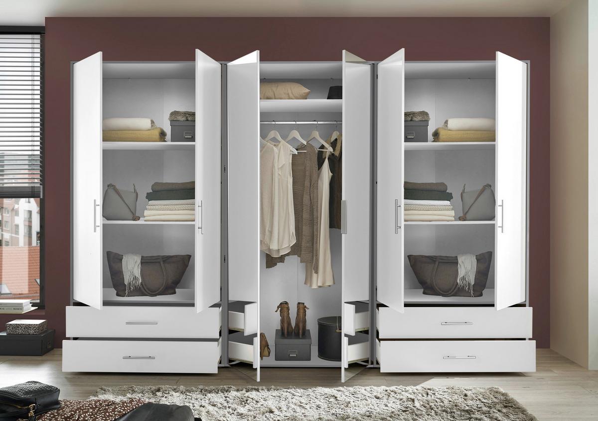 Dulap cu uși clasice Velas - alb/gri închis, Konventionell, sticlă/material pe bază de lemn (305/207/58cm) - Modern Living