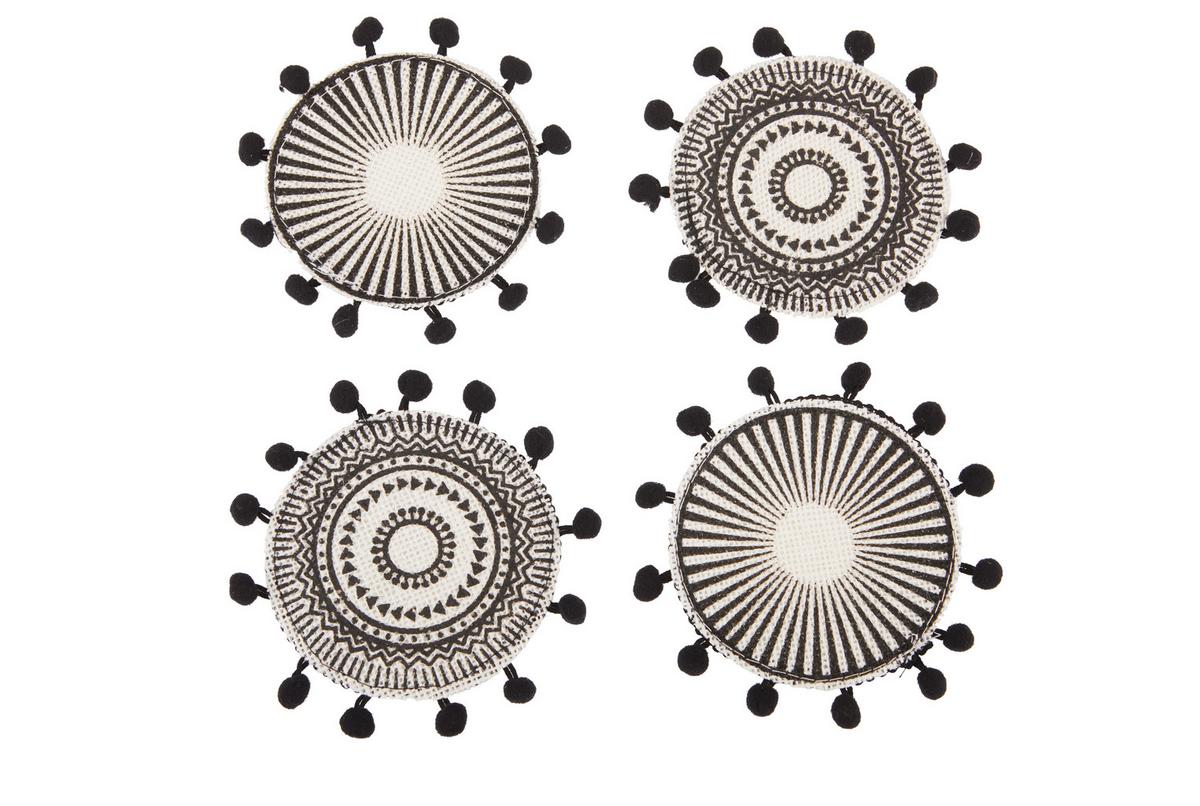 Suport farfurie Aztec - alb/negru, materiale naturale (12cm)