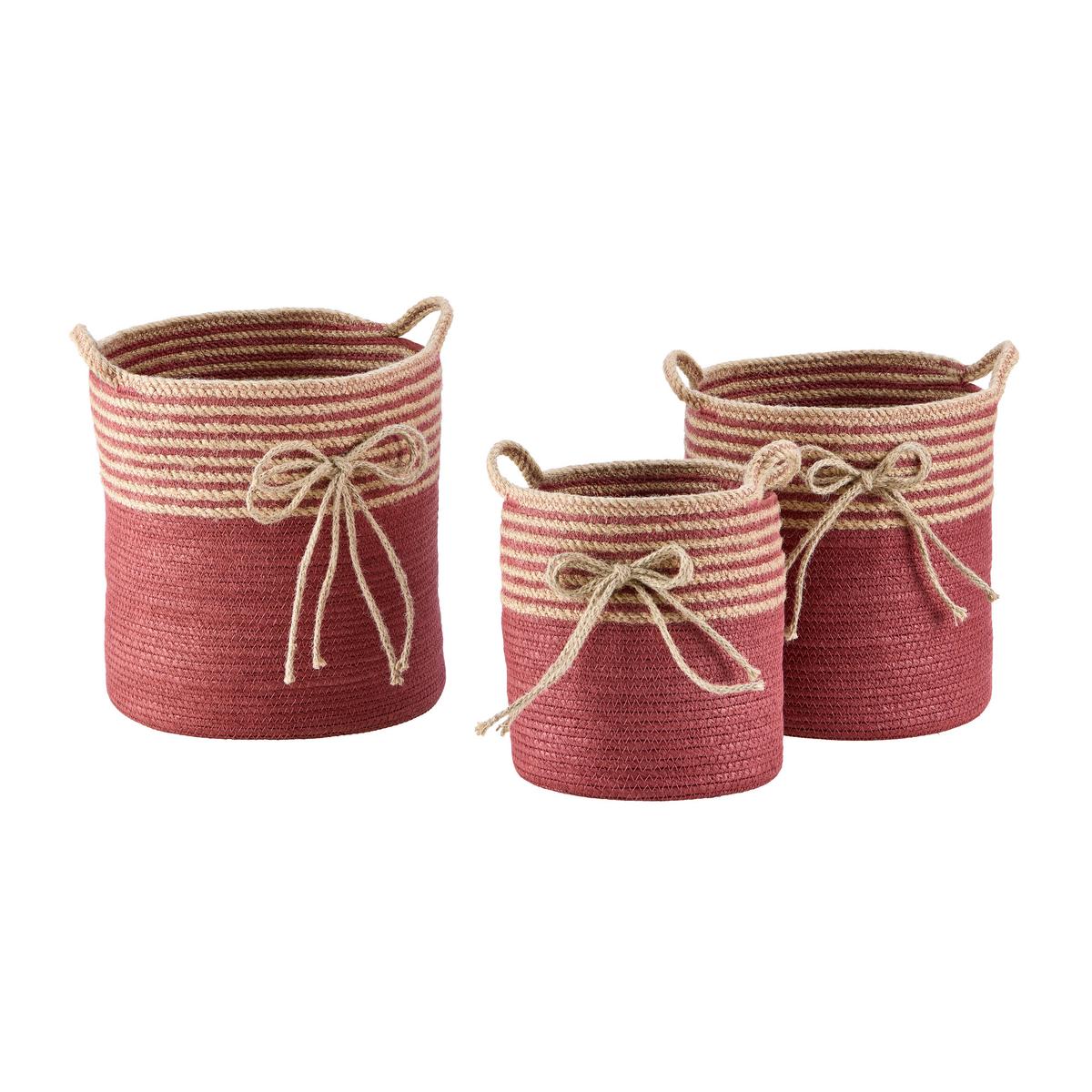 Korb Holly Natur/Dunkelrot Ø ca. 21cm - Naturfarben/Dunkelrot, Papier/Textil (21/25cm) - Mömax