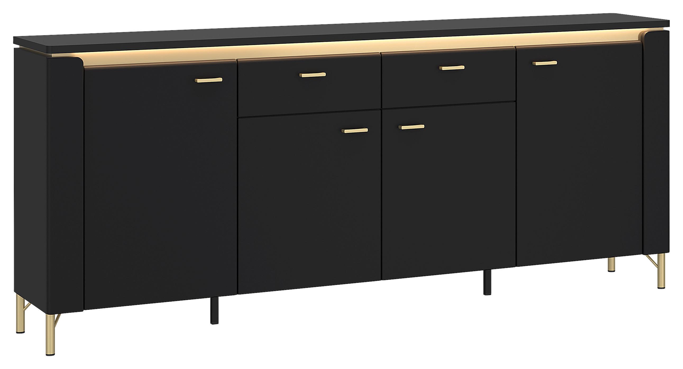 Comodă NORICA - auriu/negru, Trend, material pe bază de lemn (200,3/87,3/40cm) - Modern Living