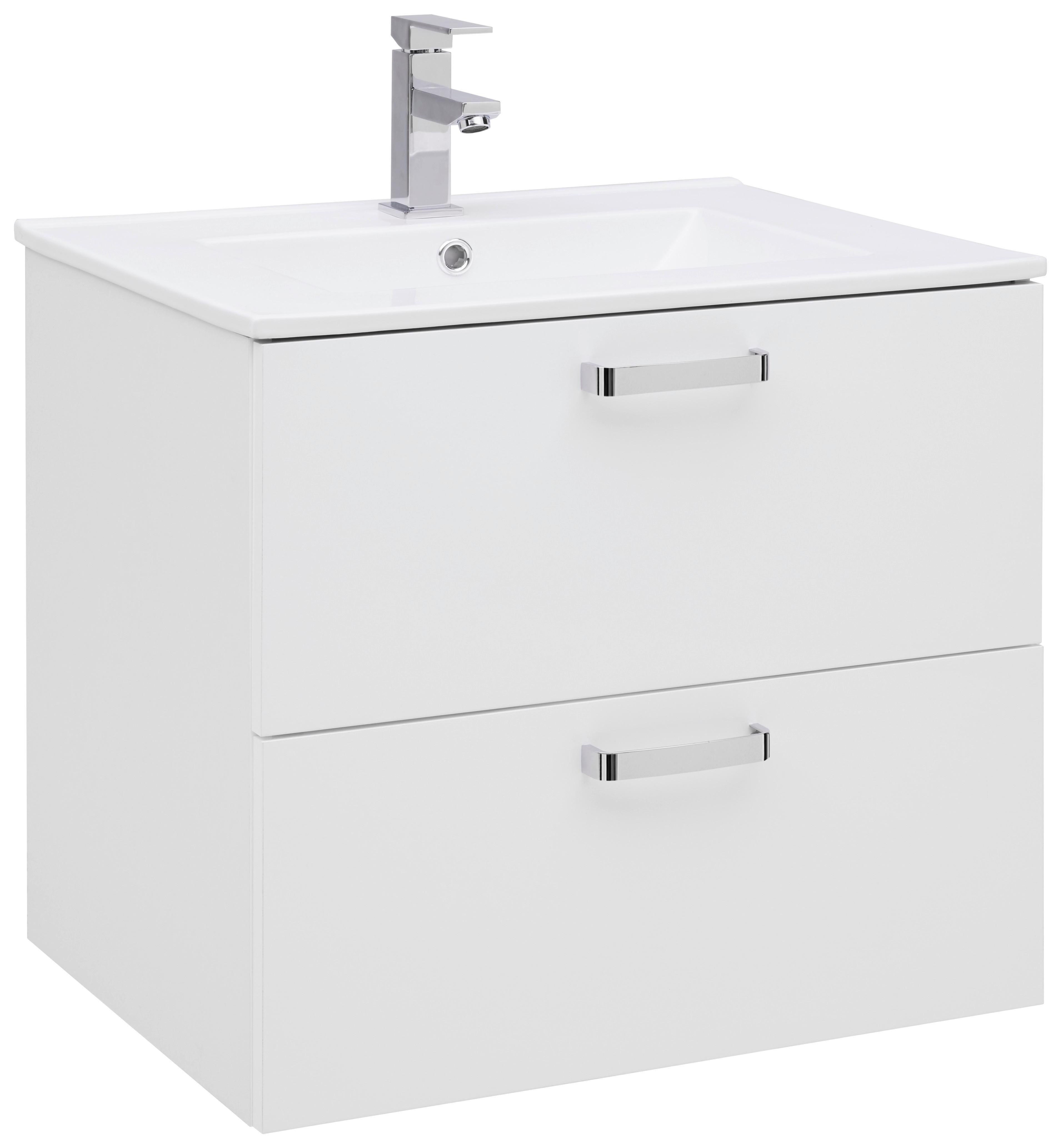 Bază cu lavoar Fresh - alb/alb lucios intens, Konventionell, ceramică/material pe bază de lemn (61/56/47cm) - Ondega