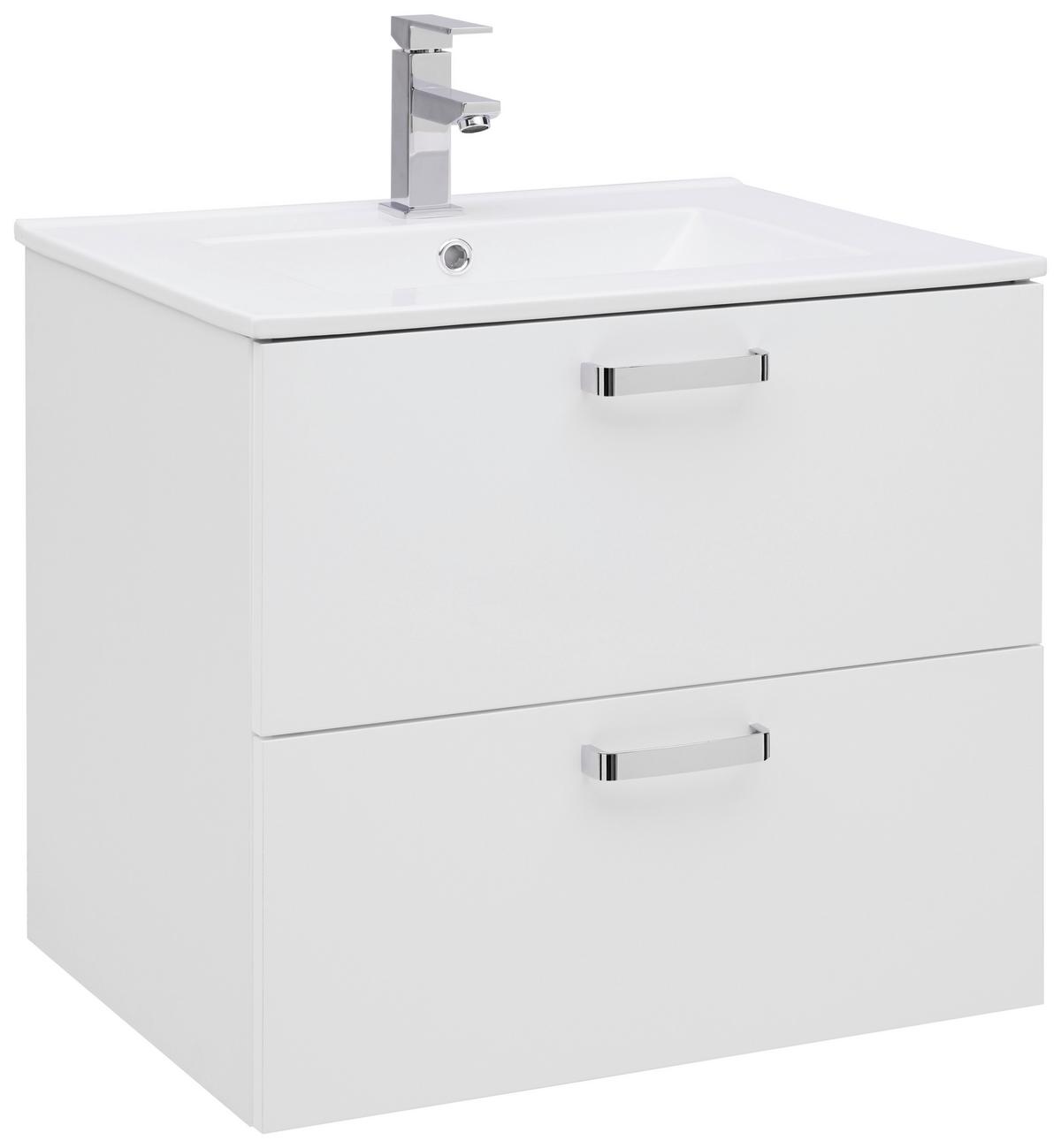Bază cu lavoar Fresh - alb/alb lucios intens, Konventionell, ceramică/material pe bază de lemn (61/56/47cm) - Ondega