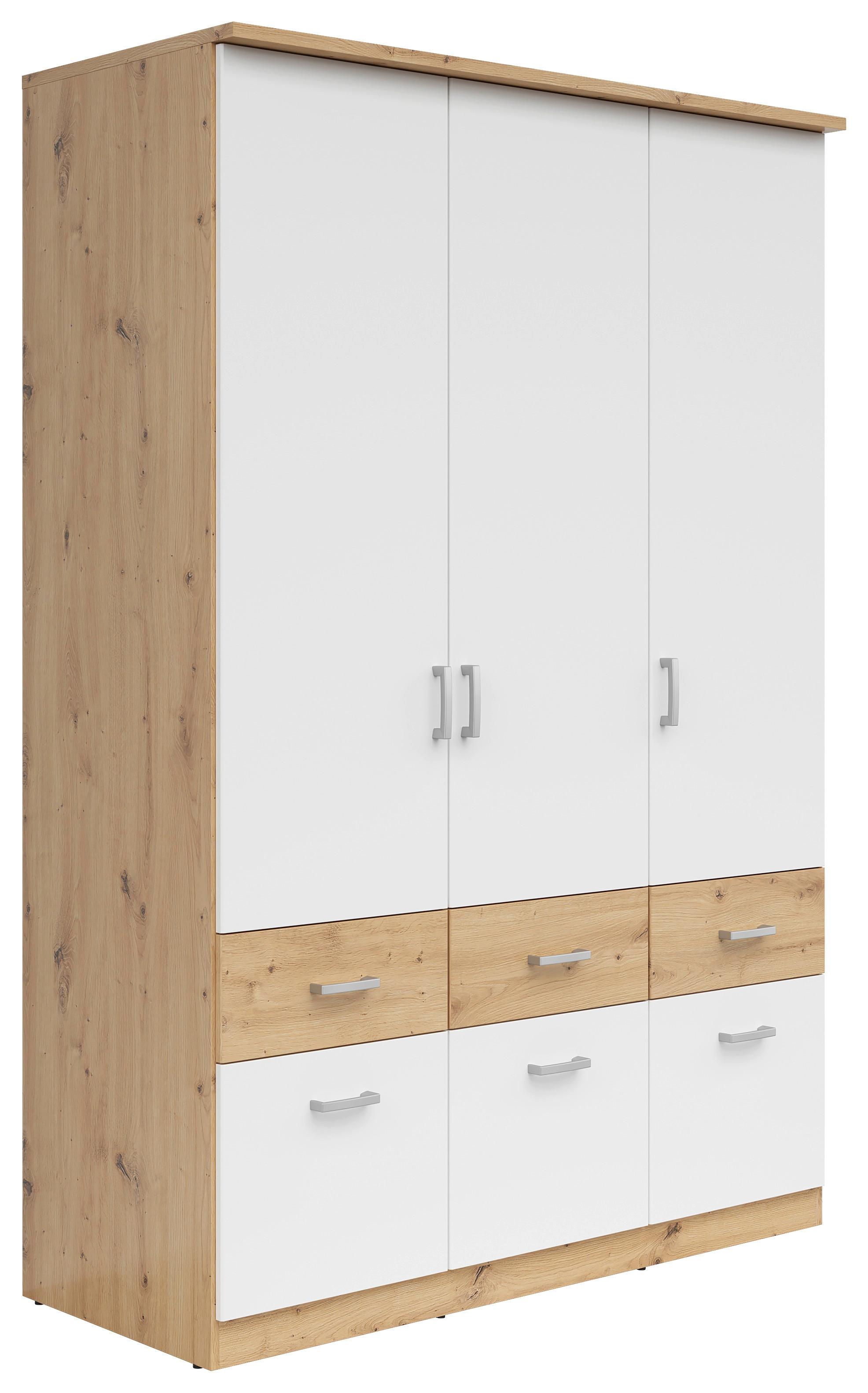 Omara Za Oblačila Brando, Bela, Hrast, Š. 136 Cm - srebrne barve/bela, Konvencionalno, umetna masa/leseni material (136/199/58cm)