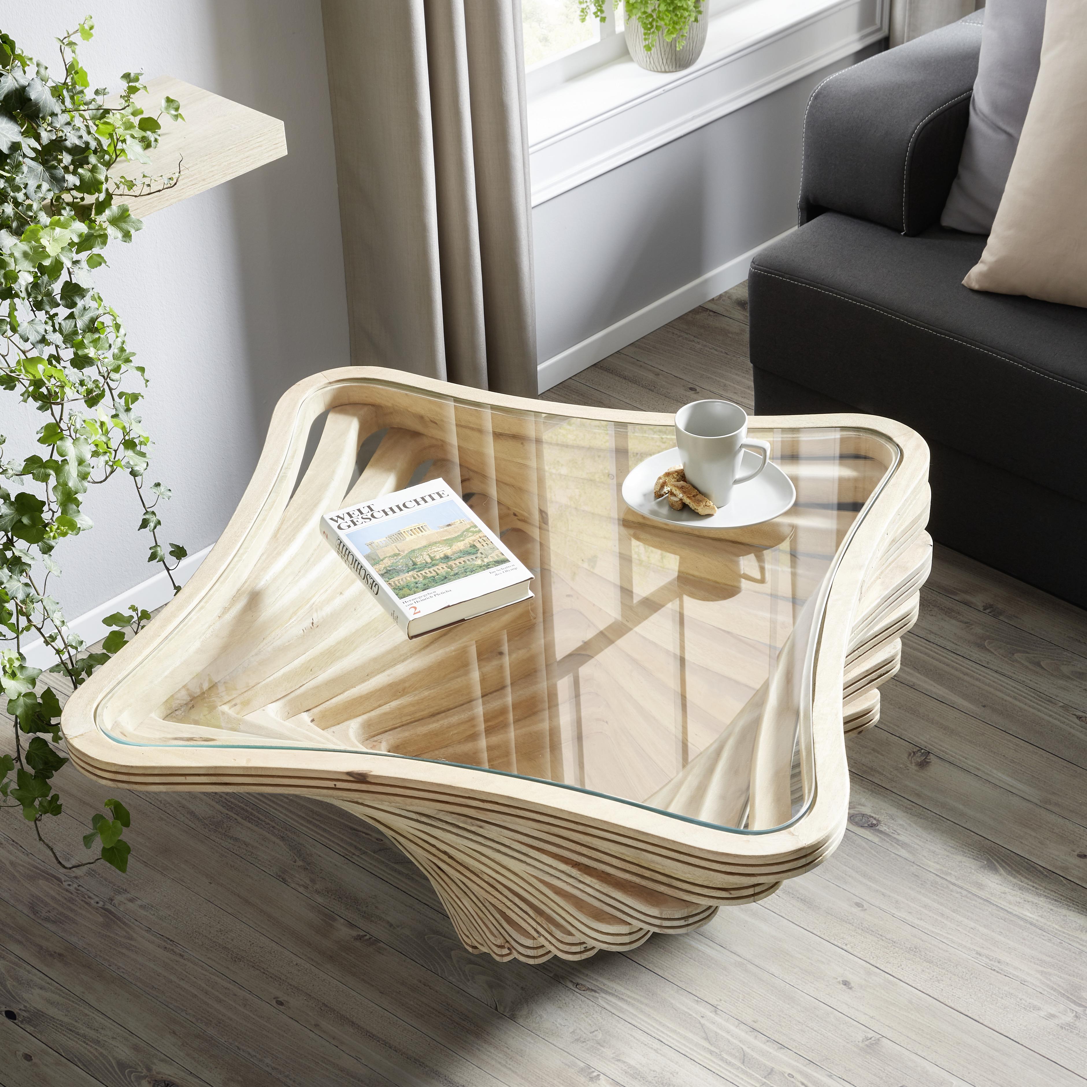Măsuță de cafea Twister - culoare natur, Lifestyle, sticlă/lemn (83/83/42cm) - Premium Living