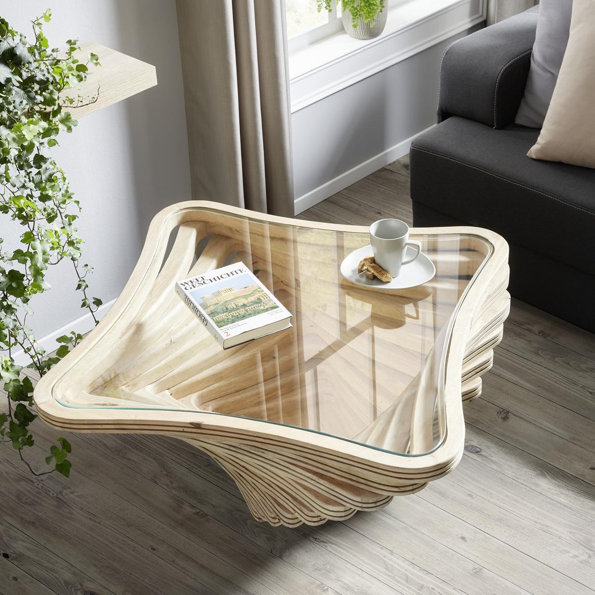Dohányzóasztal Natúr Twister - natúr színű, Lifestyle, Üveg/fa (83/83/42cm) - Premium Living
