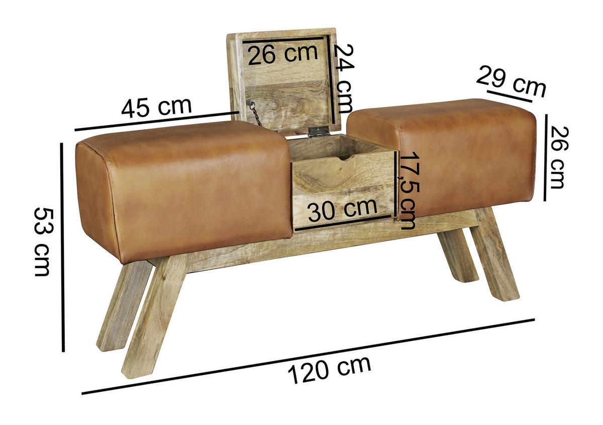 Klop Brez Naslona Wl5.098 - rjava, Natur, les/usnje (120/53/29cm) - MID.YOU