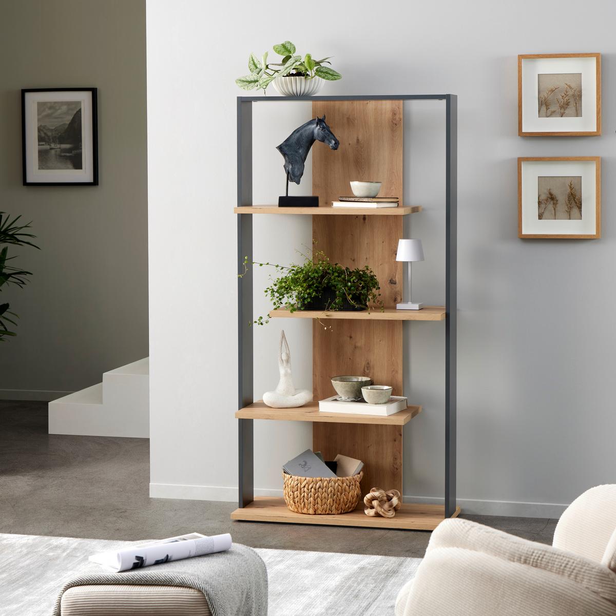 Polica Erik - hrast Artisan/crna, Moderno, drvni materijal/plastika (80/157,4/35cm) - Modern Living