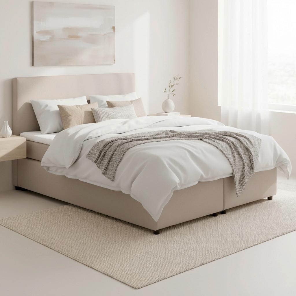 Boxbett Florinda Beige ca. 140x200 cm mit Topper - Beige/Schwarz, MODERN, Holz/Kunststoff (140/200cm) - Bessagi Home