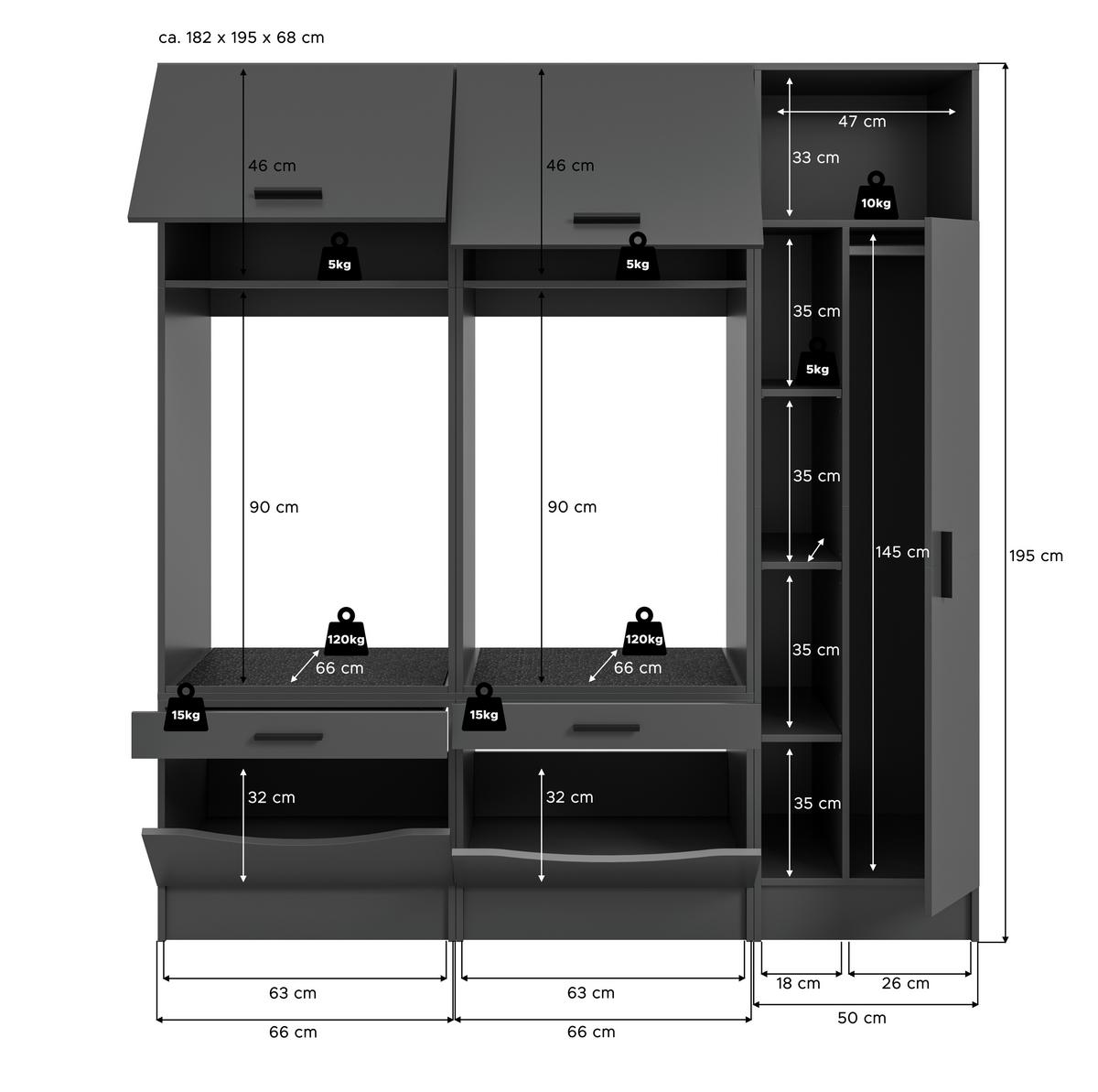 Omara Za Pralni In Sušilni Stroj Free, Antracit - antracit, Basics, leseni material (182/195/68cm) - MID.YOU
