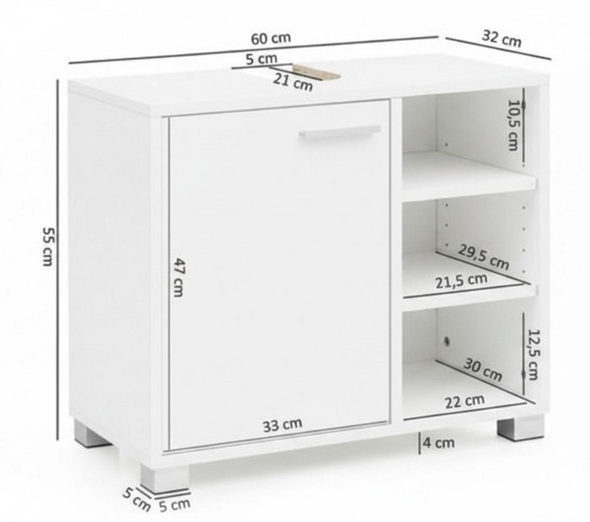 Omarica Za Pod Umivalnik Wl5.341 - bela/barve aluminija, Basics, leseni material (60/55/32cm) - MID.YOU