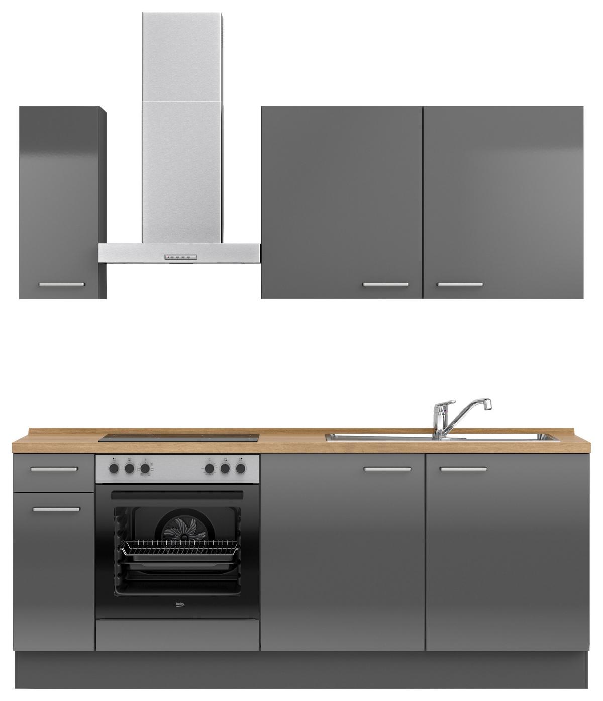 Küchenblock Flash Low m. Geräten Schieferfarben - Schieferfarben/Edelstahlfarben, MODERN, Holzwerkstoff/Metall (210cm) - Nobilia
