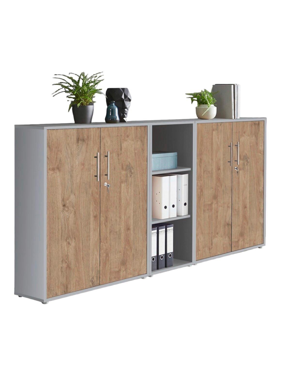 Aktenschrank Office Edition Sw Set 8 Grau/Eichefarben - Eichefarben/Grau, MODERN, Holzwerkstoff (213/114/33cm) - MID.YOU