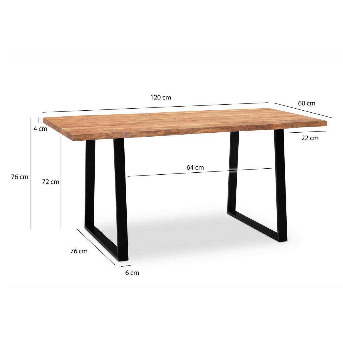 Jedilna Miza Wl7.241 - črna/barve akacije, Moderno, kovina/les (120/60/76cm) - MID.YOU