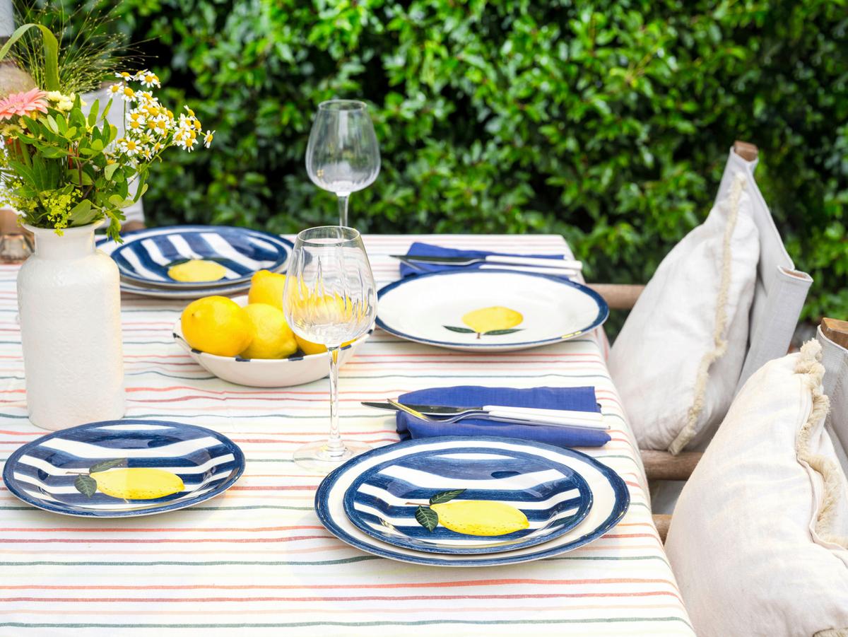 Kombinirani Servis Summer Stripes, 16-Delni - modra/rumena, Basics, keramika - Creatable