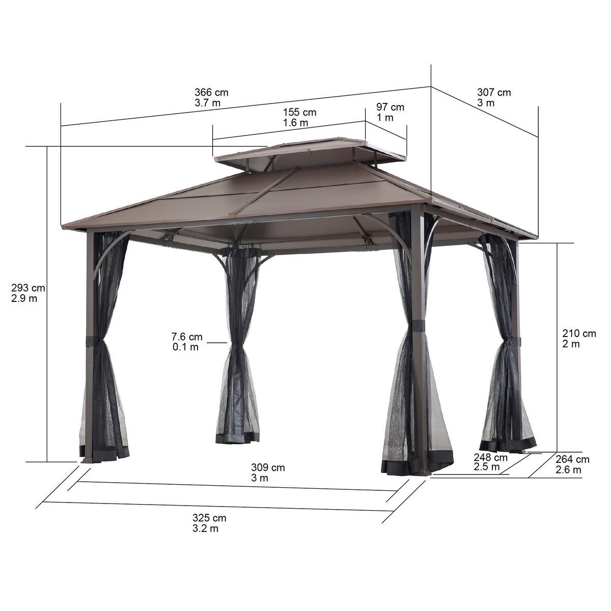 Pavillon Schwarz/Braun ca.366x293x307cm - Dunkelbraun/Schwarz, Basics, Metall (366/293/307cm)
