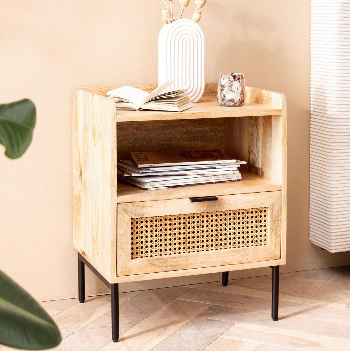 NACHTKÄSTCHEN WL6.806 - Schwarz/Braun, Lifestyle, Holz/Metall (50/60/40cm) - MID.YOU