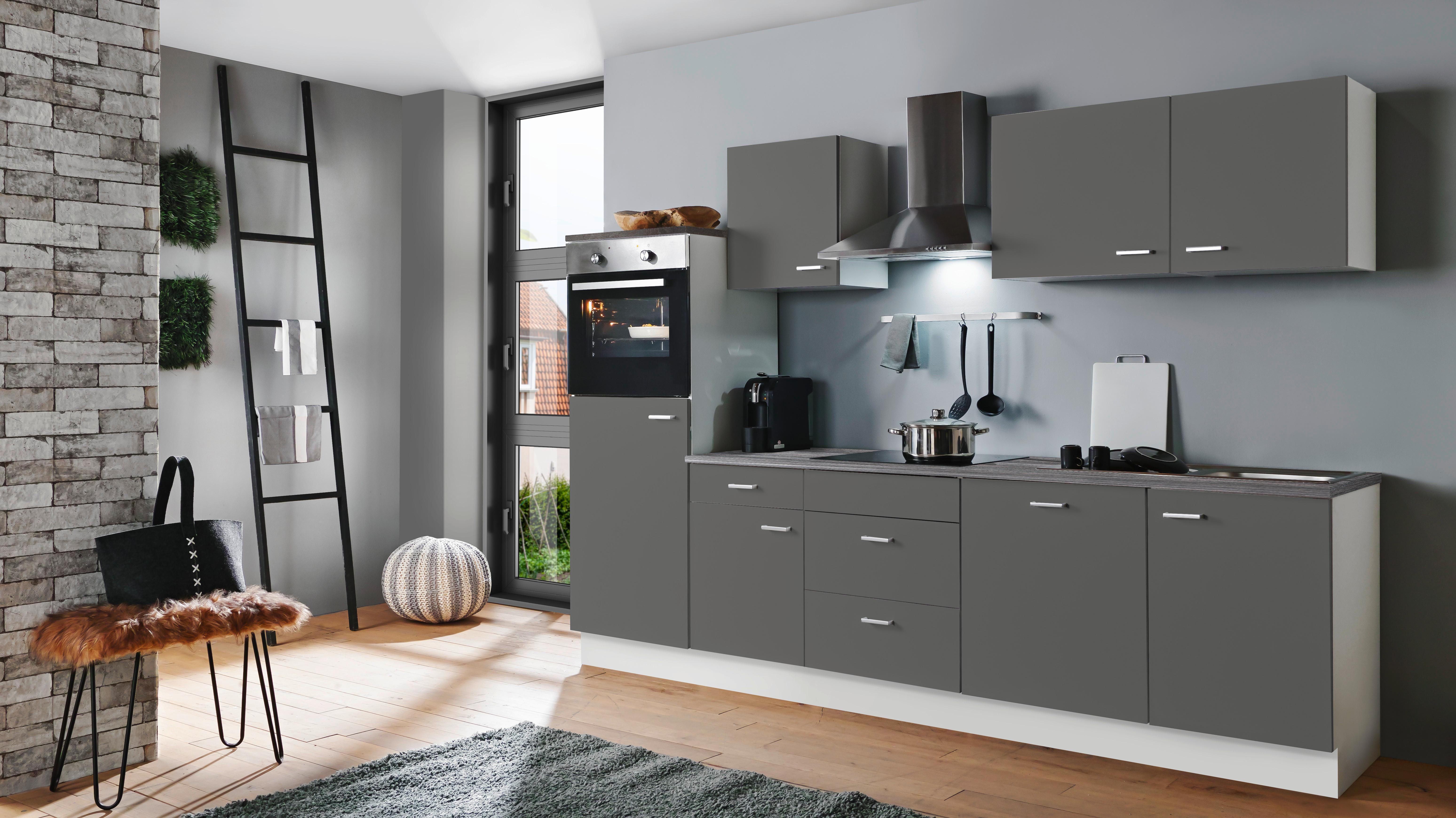 Küchenblock White-Classic Grau/Weiß B: ca. 280 cm - Silberfarben/Graphitfarben, KONVENTIONELL, Holzwerkstoff/Kunststoff (280cm) - Menke