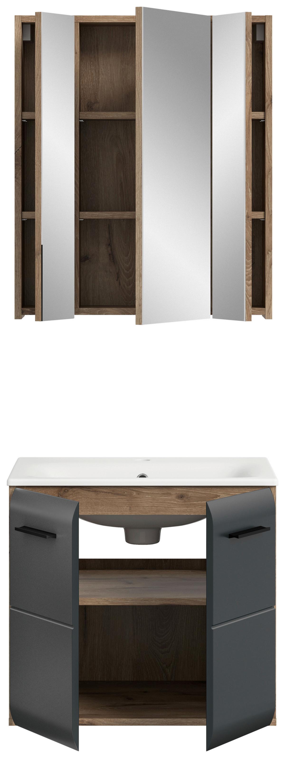 Kopalnica Ice, Črna, Barva Hrasta, 2-Delna - črna/bela, Basics, umetna masa/leseni material (60cm) - MID.YOU