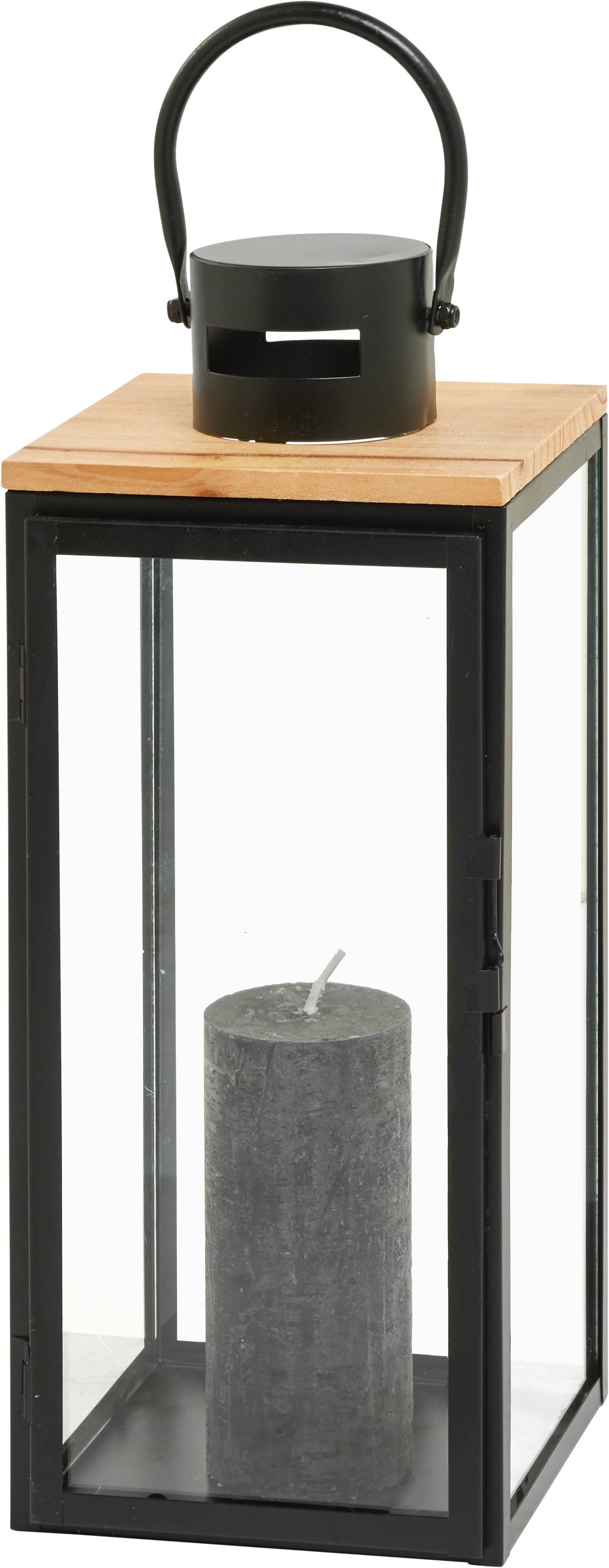 Laterne Pure in Schwarz - Schwarz, Glas/Holzwerkstoff (16/39,5/17cm) - Premium Living