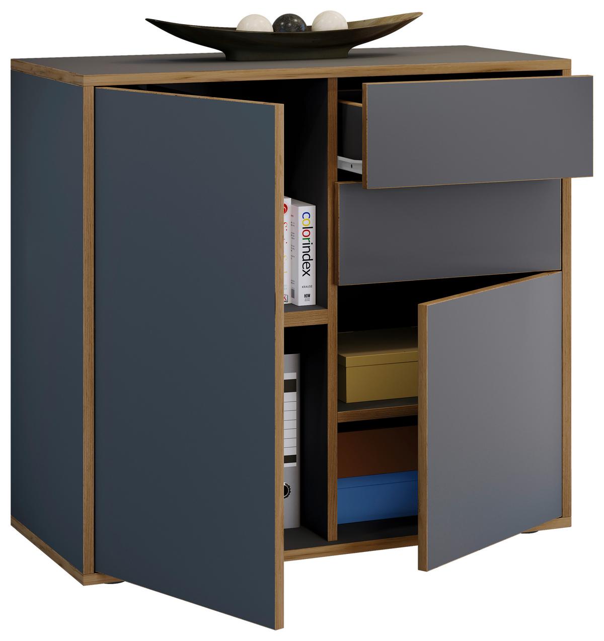 Komoda Salia B80, Antracit, Barva Hrasta - črna/medeni hrast, Design, umetna masa/leseni material (79/74/33cm) - MID.YOU